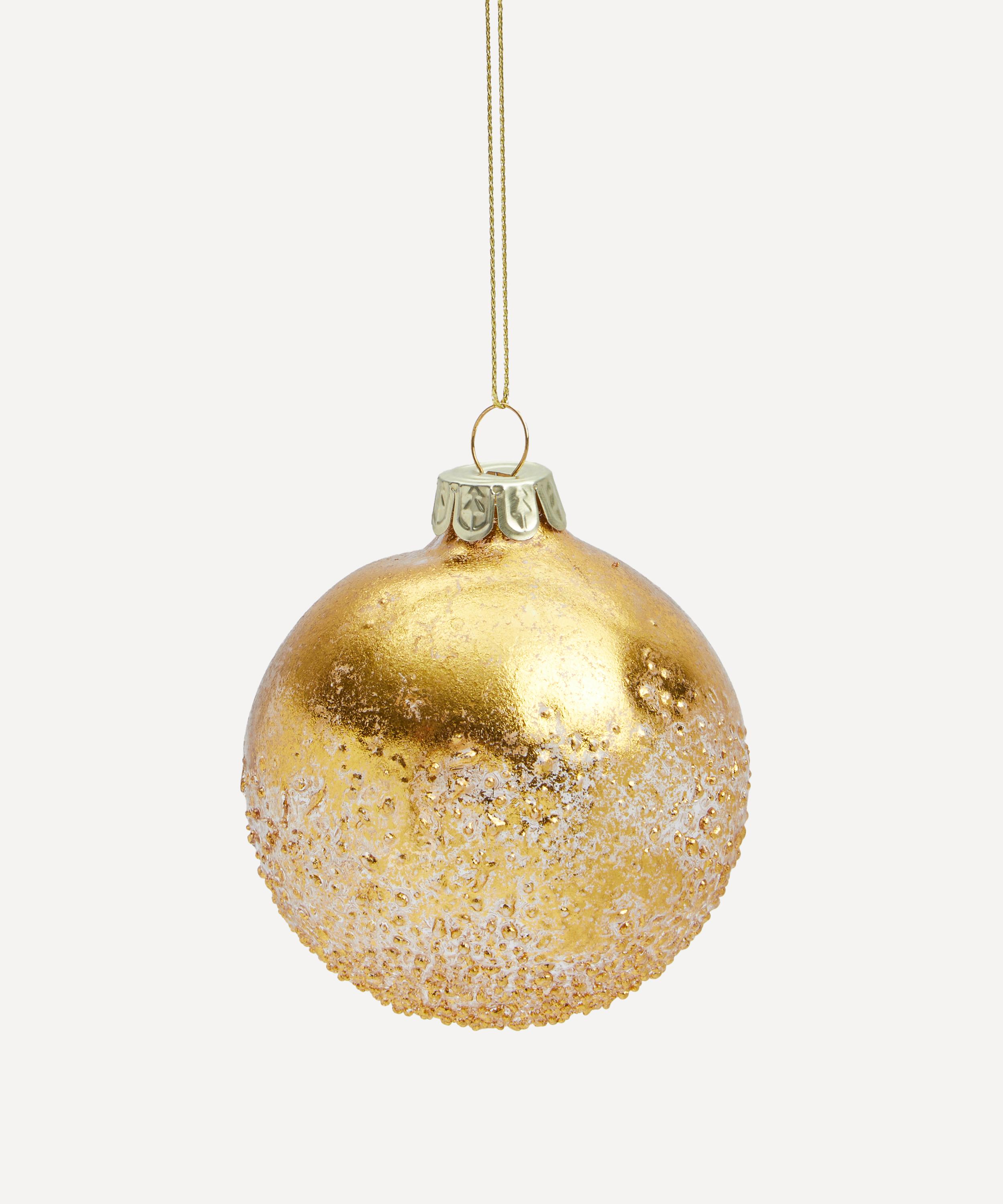 Christmas - Frosted Gold Leaf Glass Bauble image number 0