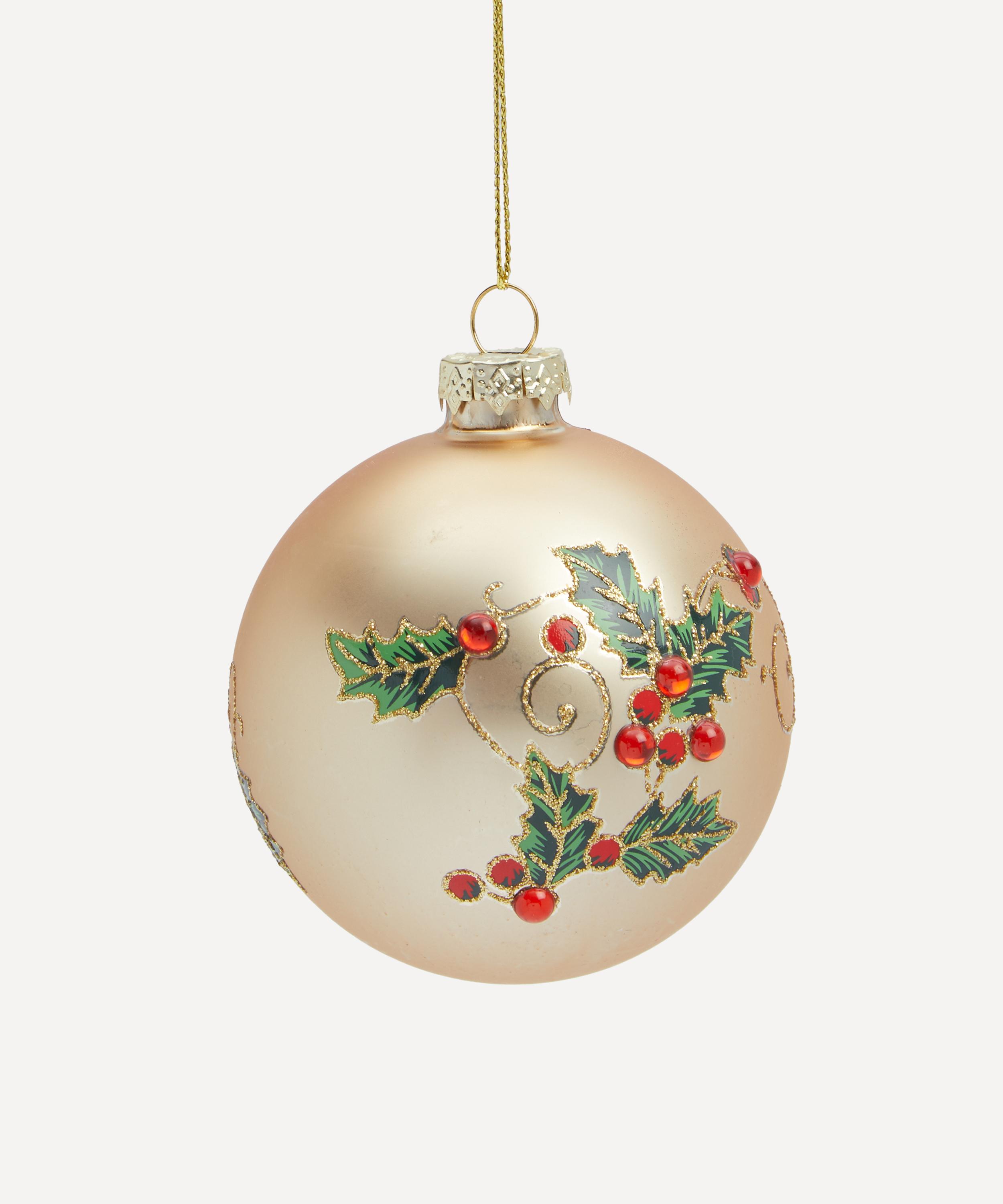 Christmas - Holly and Berry Gold Glass Bauble image number 0