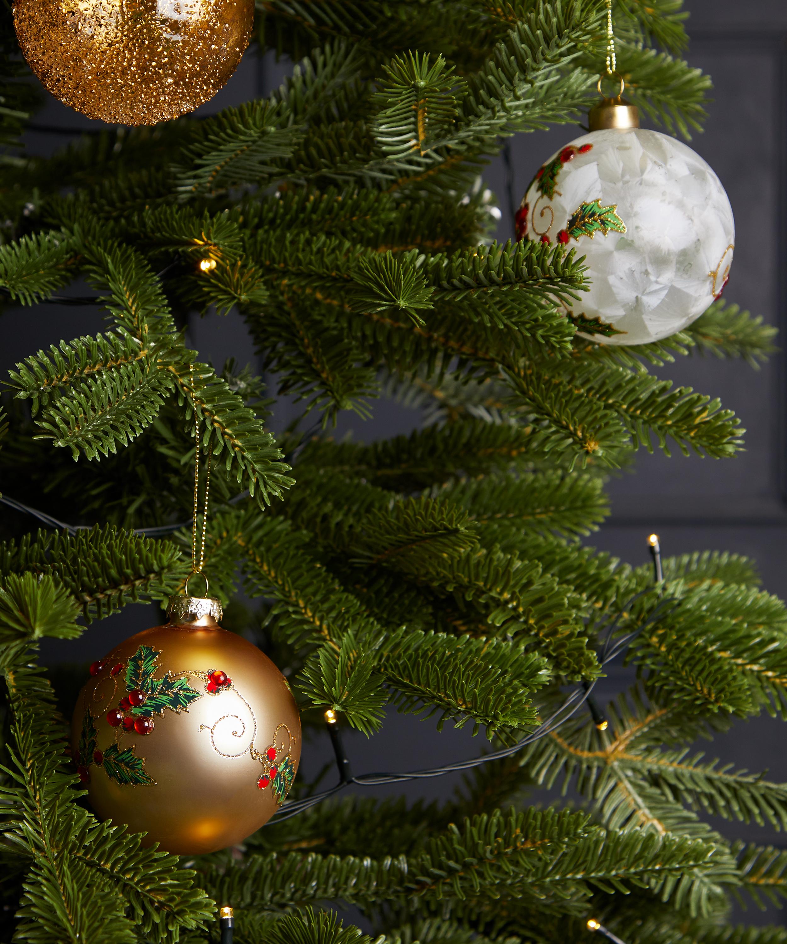 Christmas - Holly and Berry Gold Glass Bauble image number 1