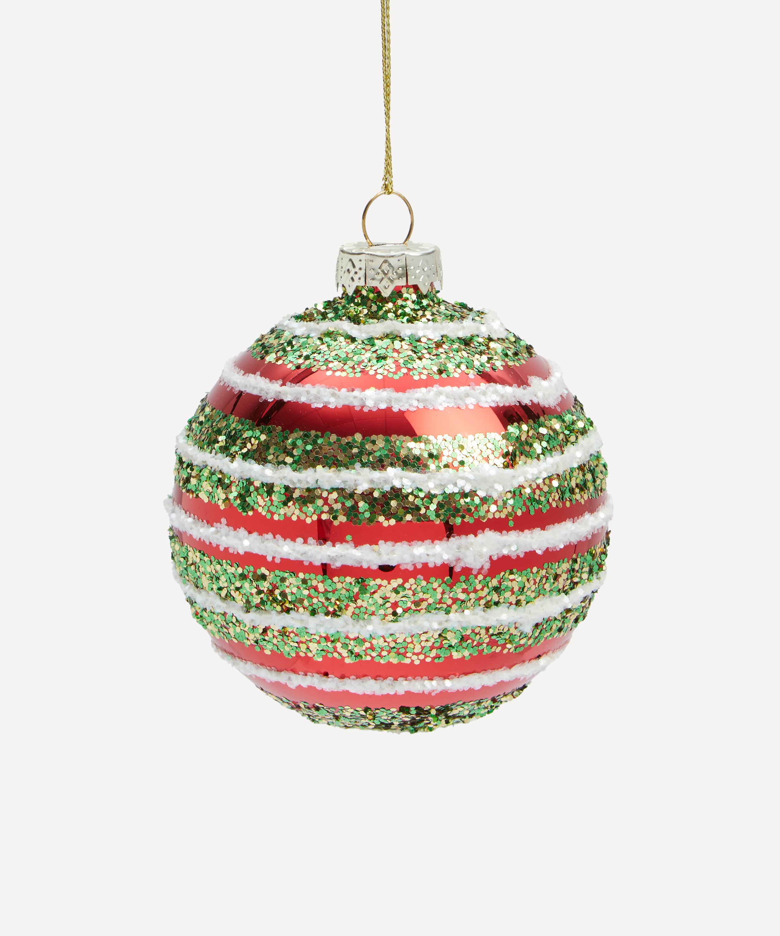 Christmas - Red and Green Glitter Stripe Glass Bauble image number 0