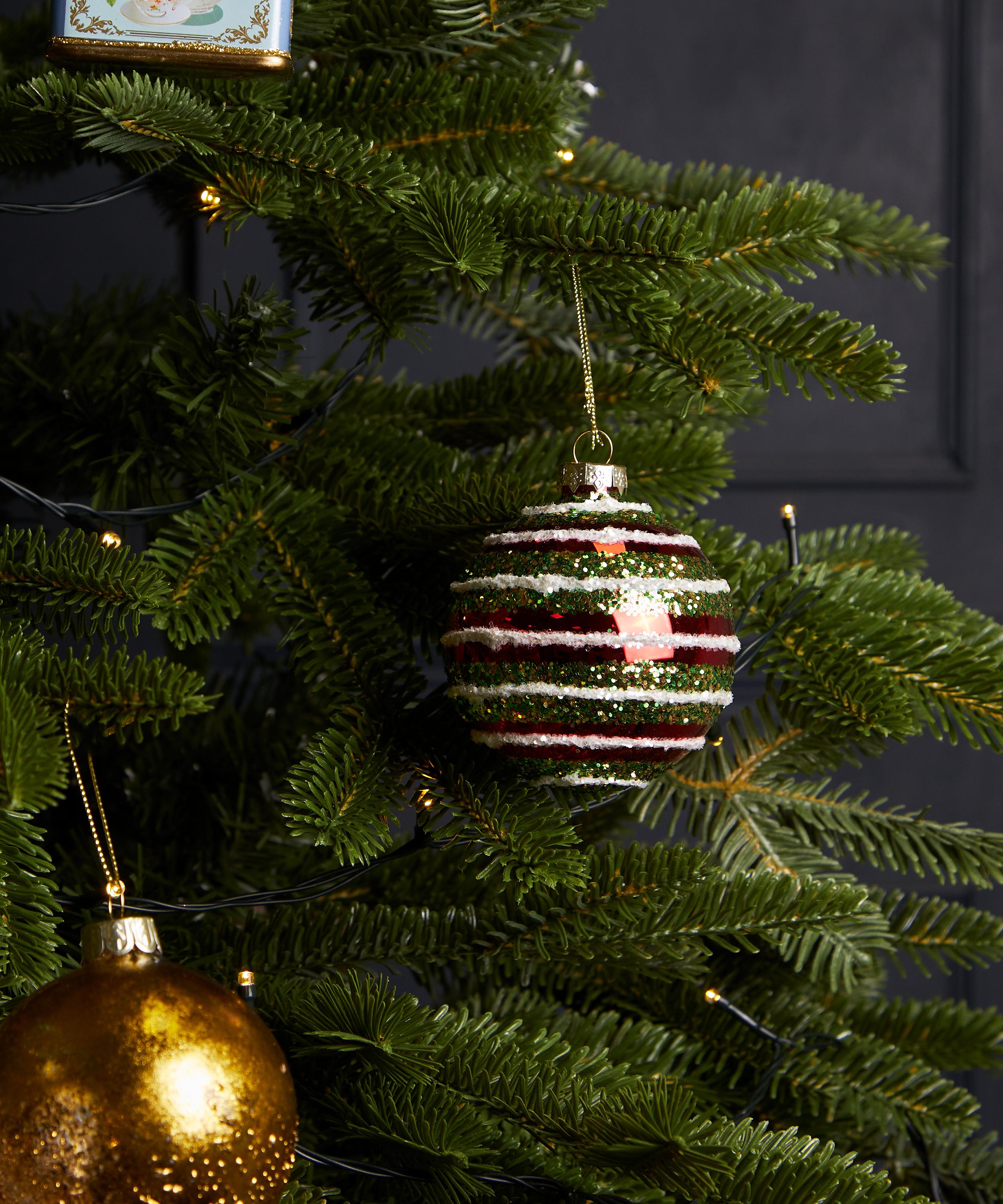 Christmas - Red and Green Glitter Stripe Glass Bauble image number 1
