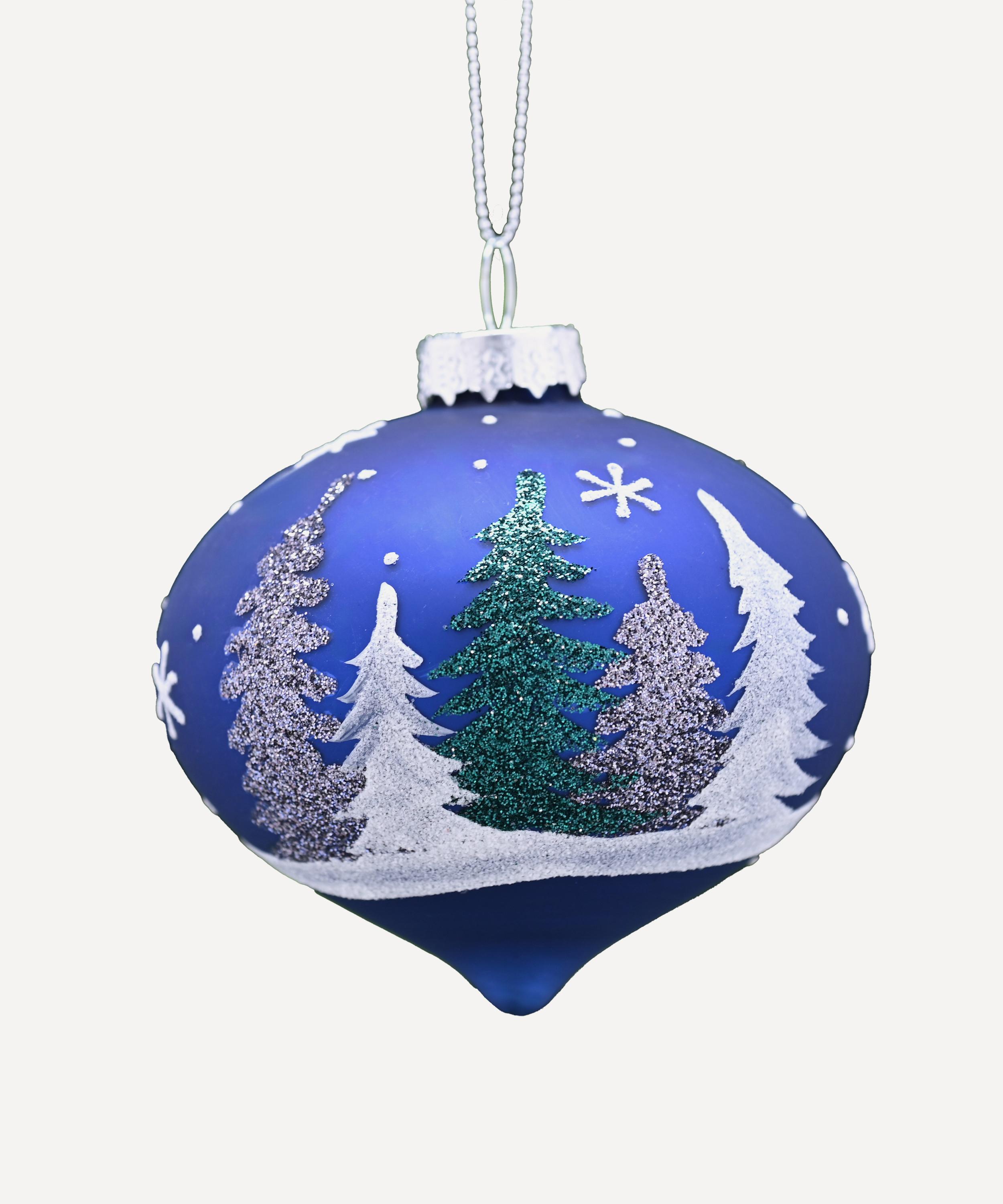 Christmas - Glass Blue Forest Scene Onion Bauble image number 0