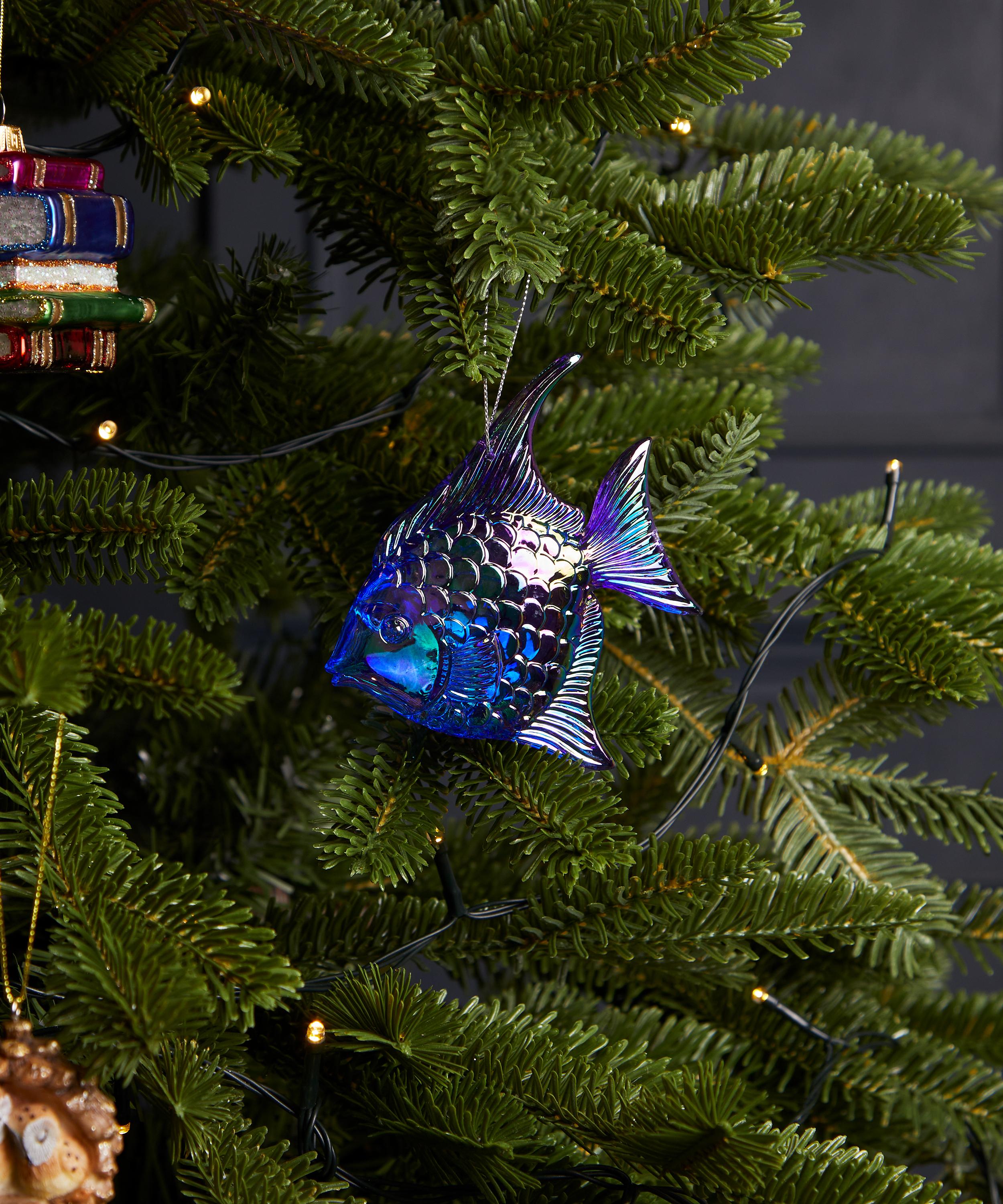 Christmas - Glass Purple and Blue Fish Ornament image number 1