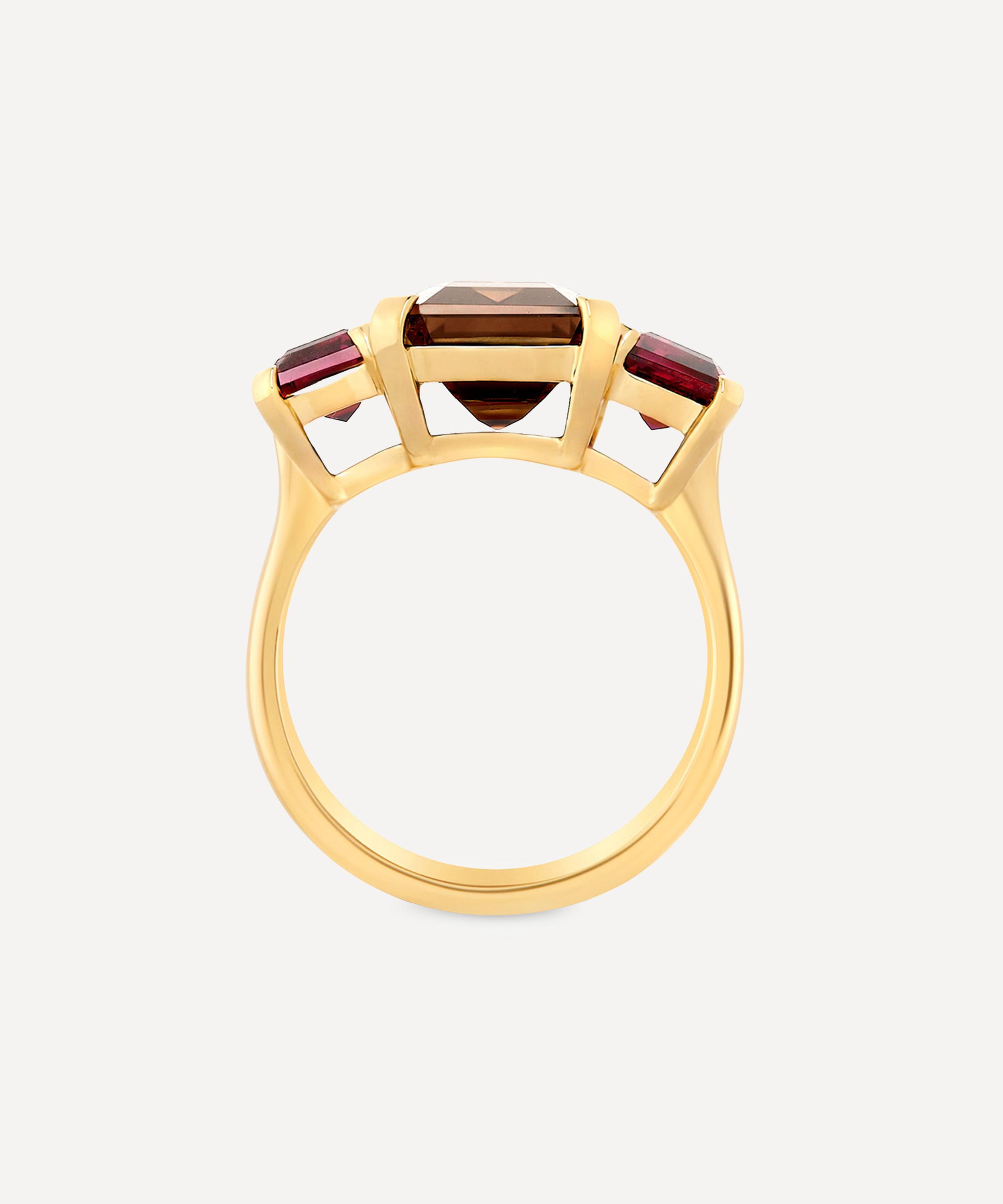 Dinny Hall - 18ct Gold-Plated Vermeil Silver Trinny Trilogy Smokey Quartz and Rhodolite Ring image number 2