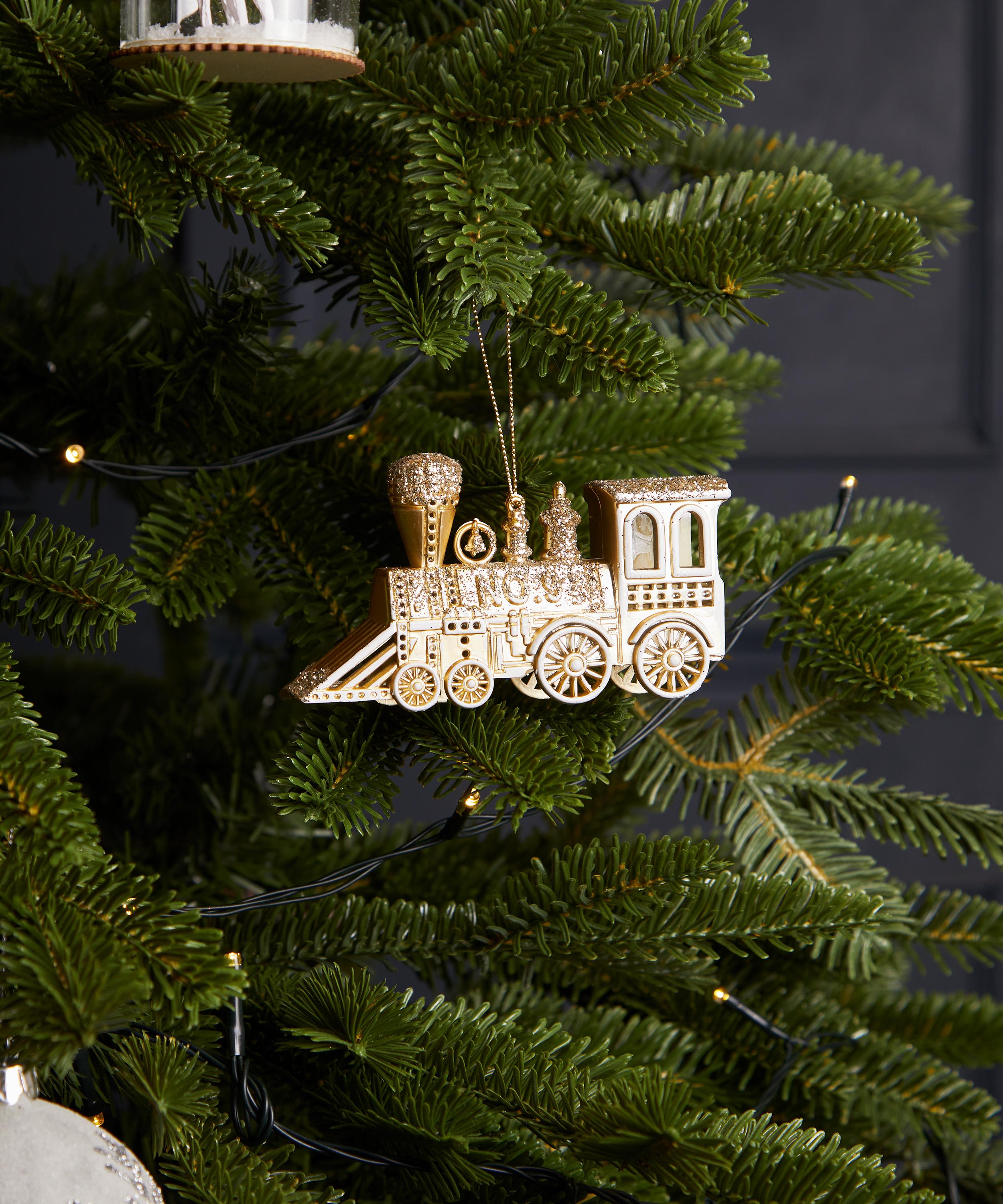 Christmas - Acrylic Gold and White Train Ornament image number 1