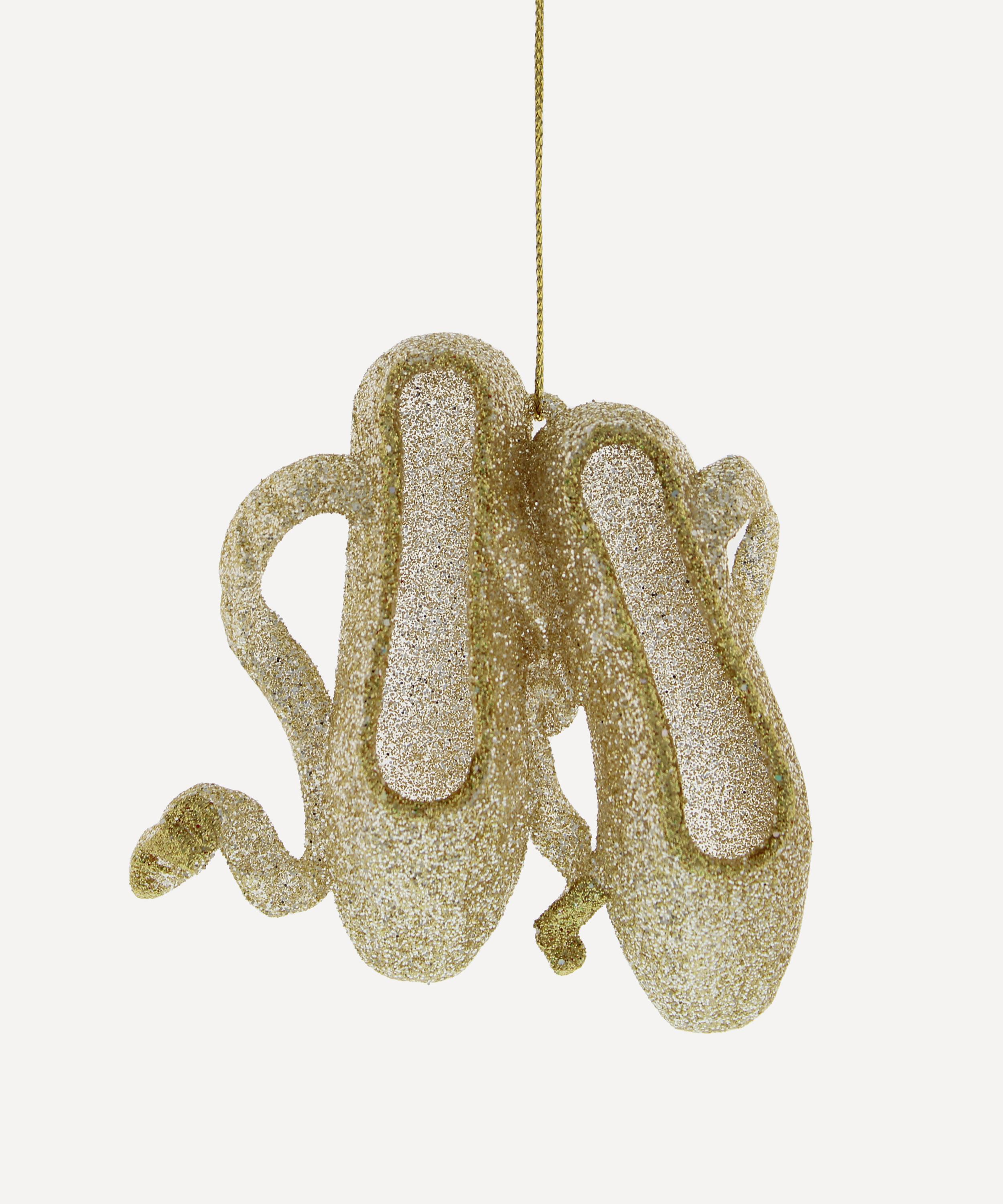 Christmas - Glitter Champagne Gold Ballet Shoes Ornament image number 0