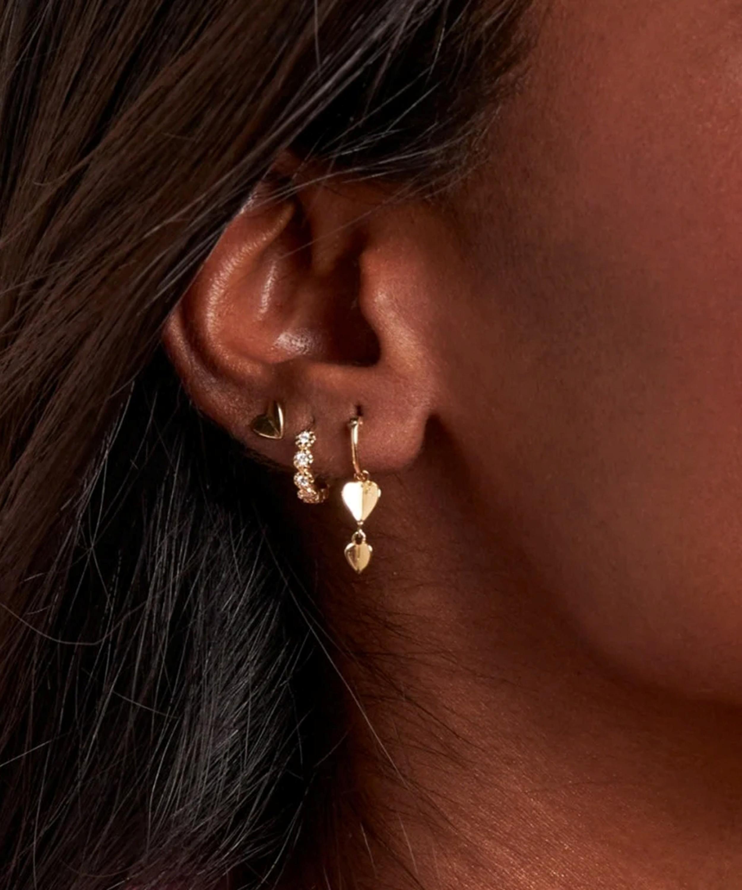 Dinny Hall - 9ct Gold Bijou Folded Heart Drop Hoop Earrings image number 1