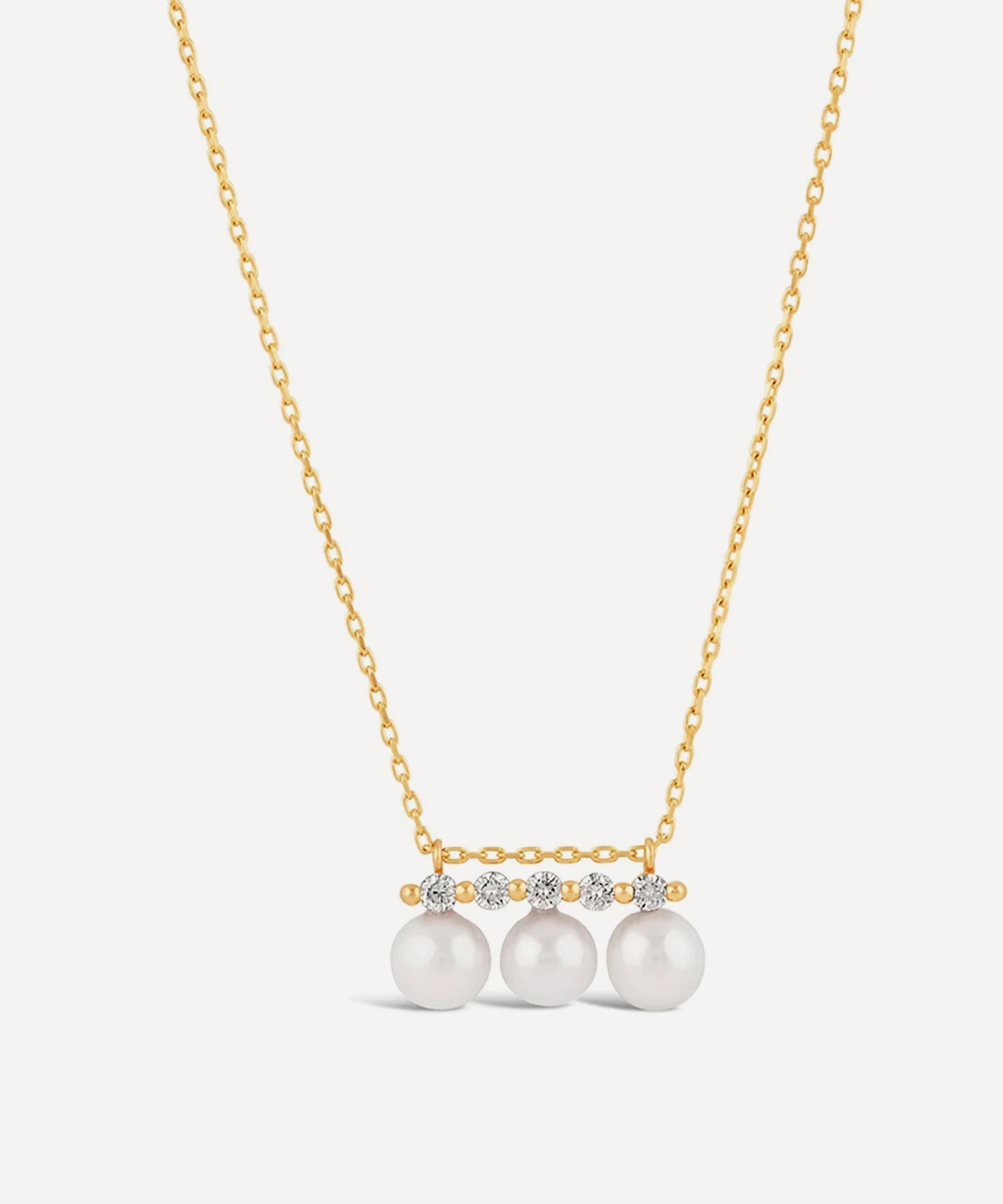 Dinny Hall - 9ct Gold Shuga Triple Pearl and Lab-Created Diamond Pendant Necklace