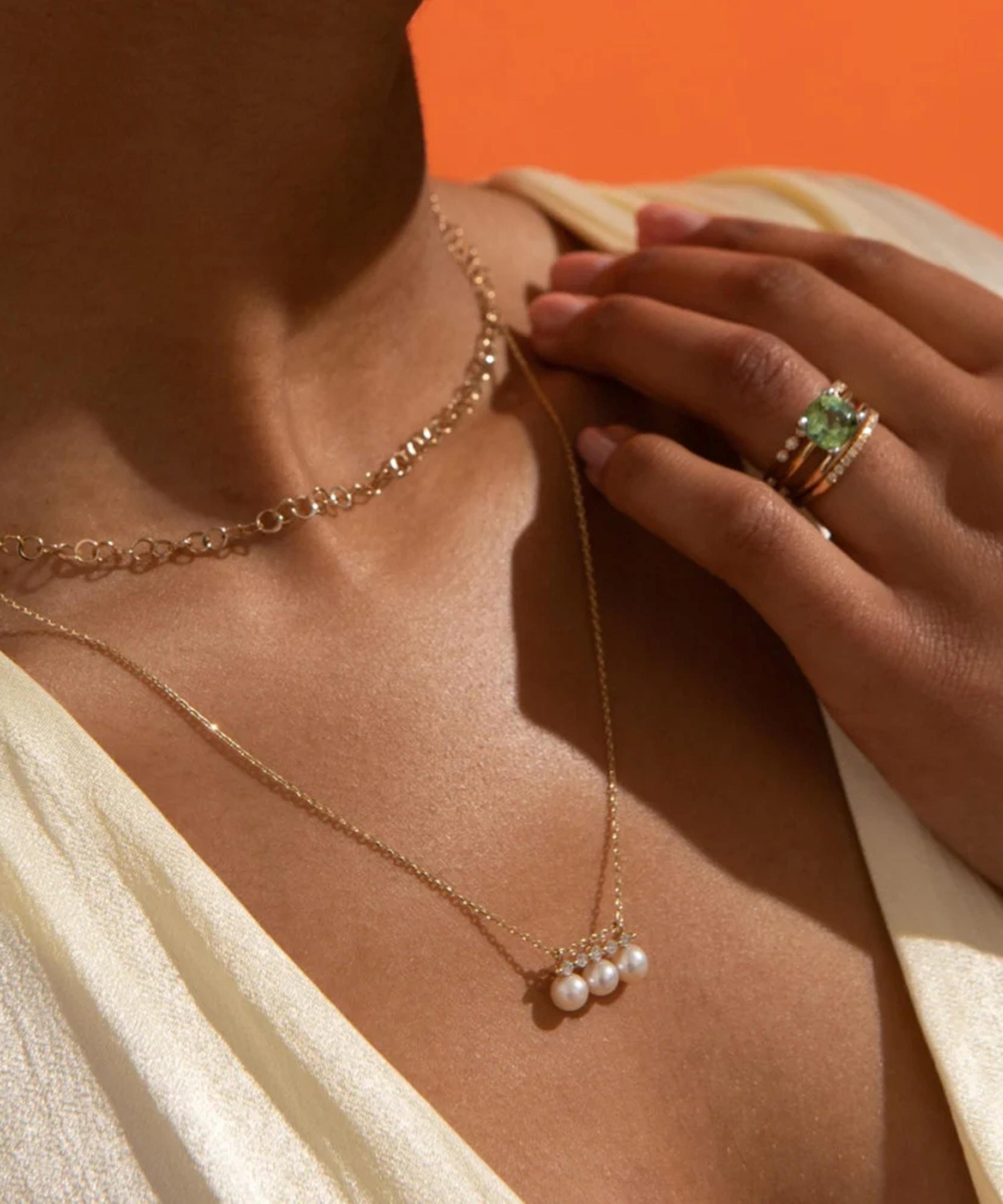 Dinny Hall - 9ct Gold Shuga Triple Pearl and Lab-Created Diamond Pendant Necklace image number 1