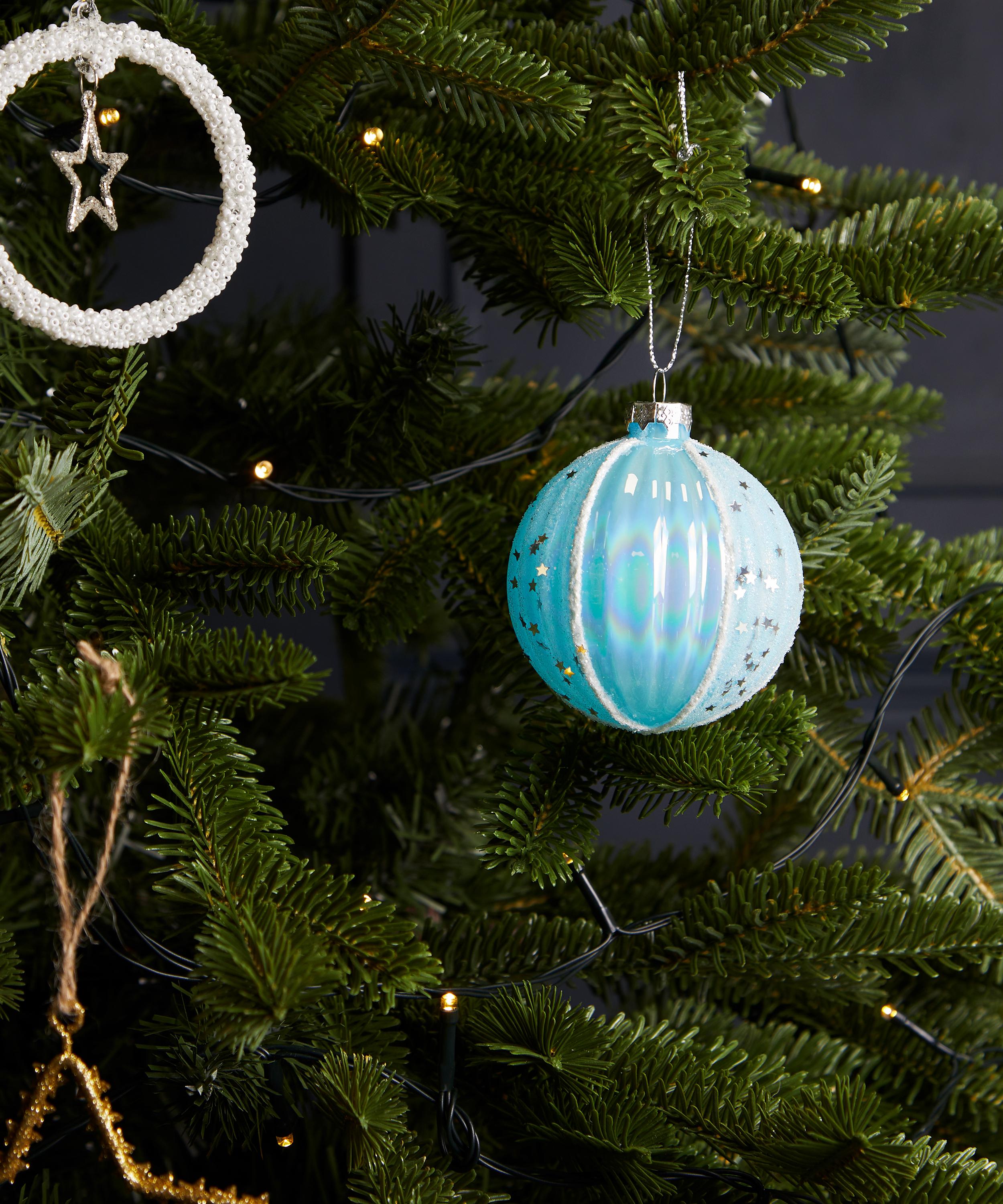 Christmas - Glass Ice Blue Star Band Bauble image number 1
