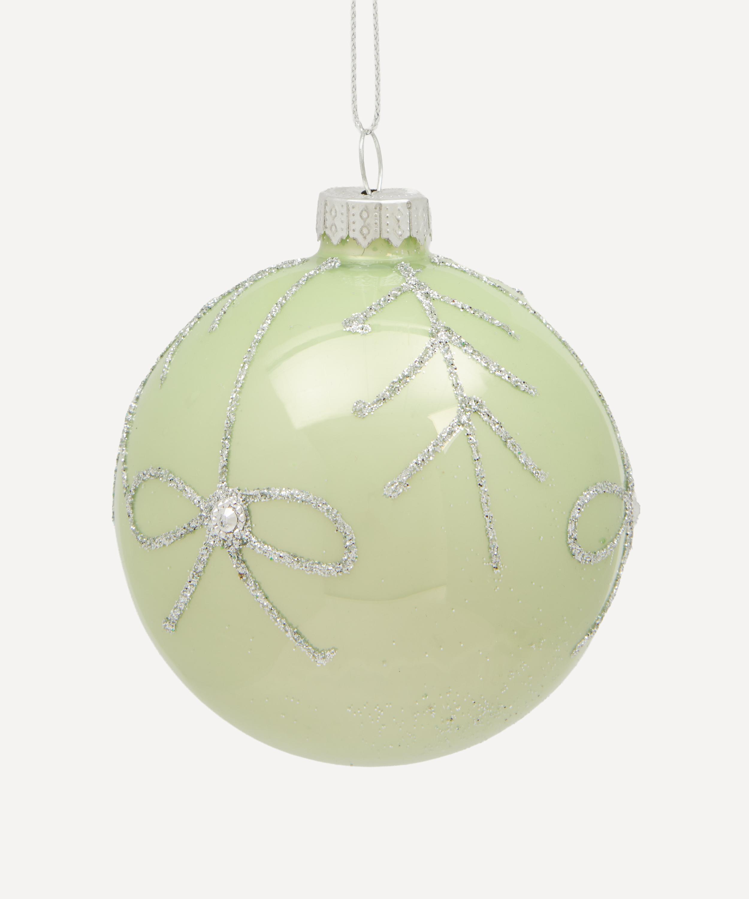Christmas - Glass Green Glitter Bow Bauble image number 0