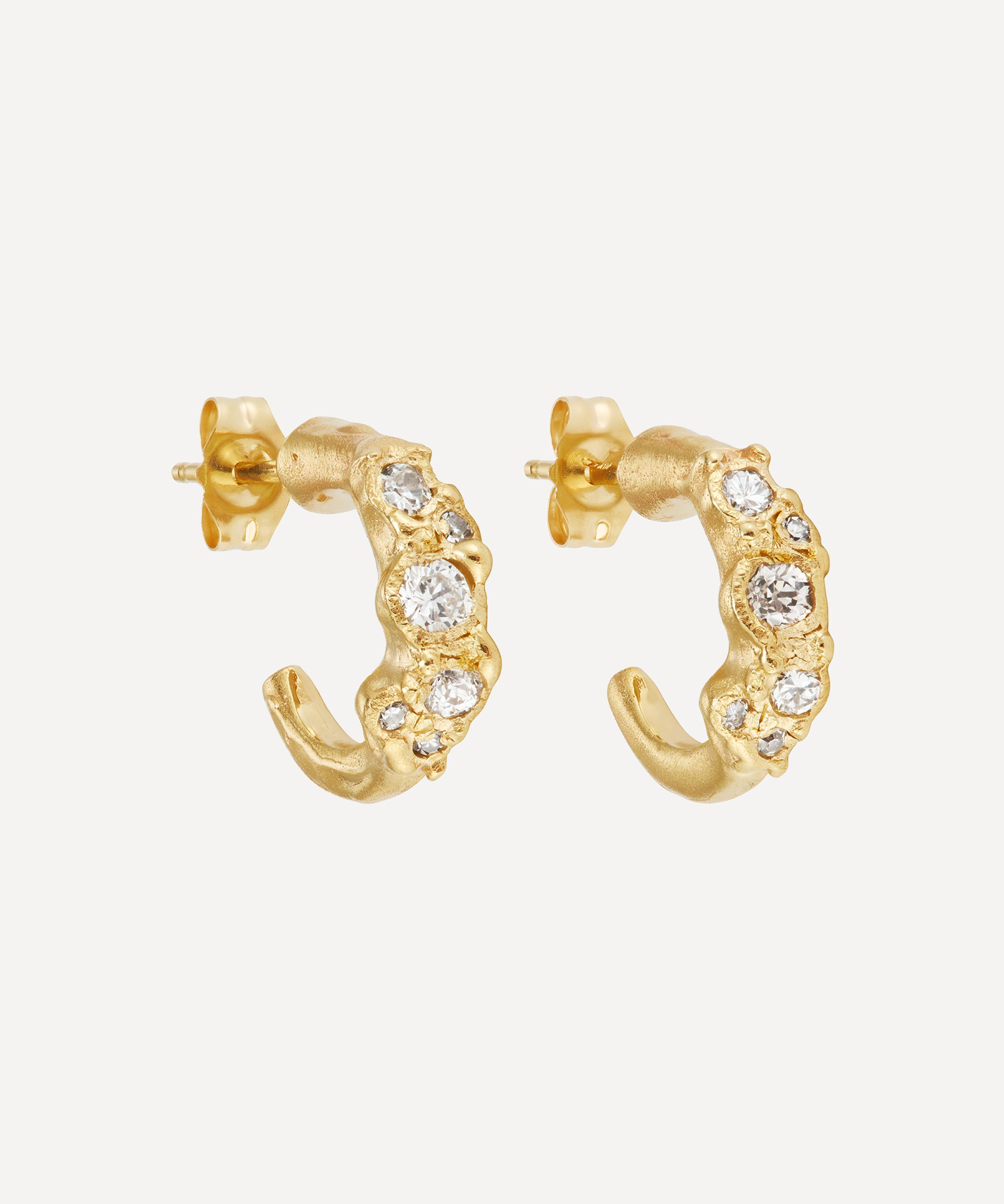 Ellis Mhairi Cameron - 14ct Gold Old Cut Diamond Scatter Hoop Earrings