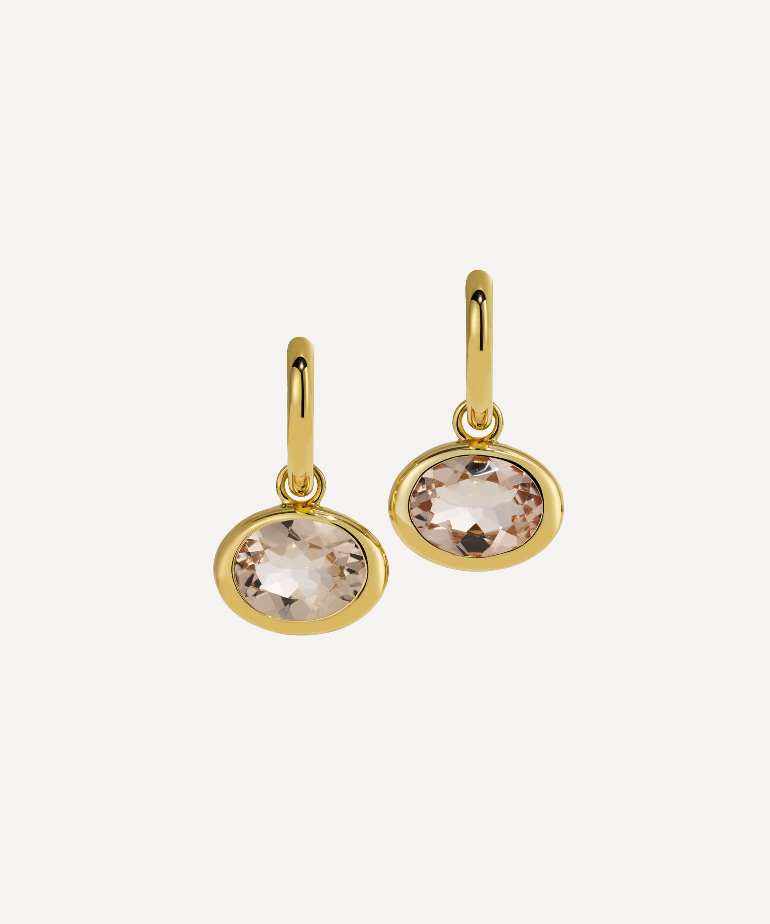 By Pariah - 14ct Gold XL Orbit Morganite Drop Hoop Earrings