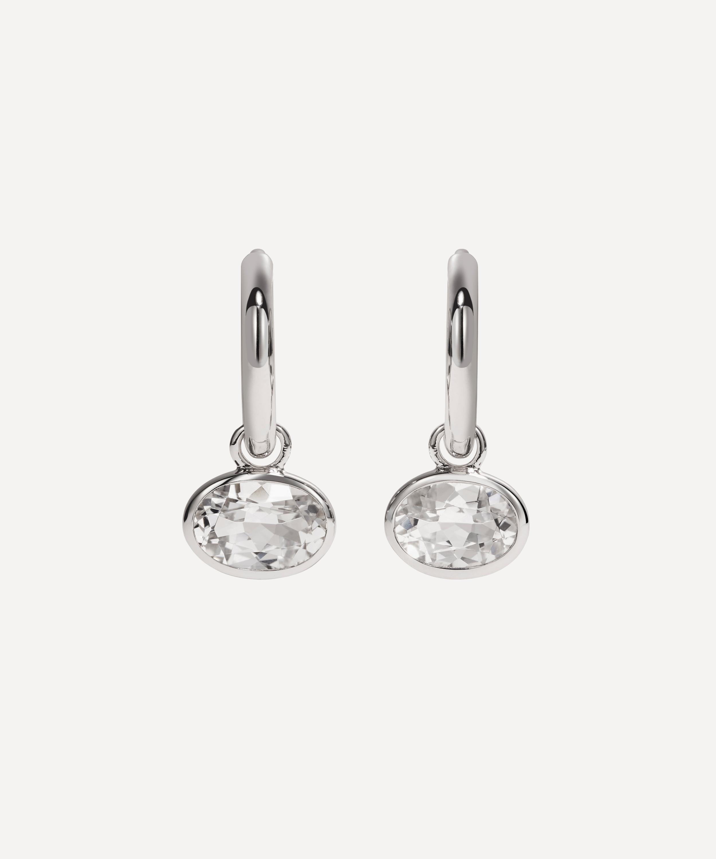 By Pariah - 14ct White Gold Orbit White Topaz Drop Hoop Earrings