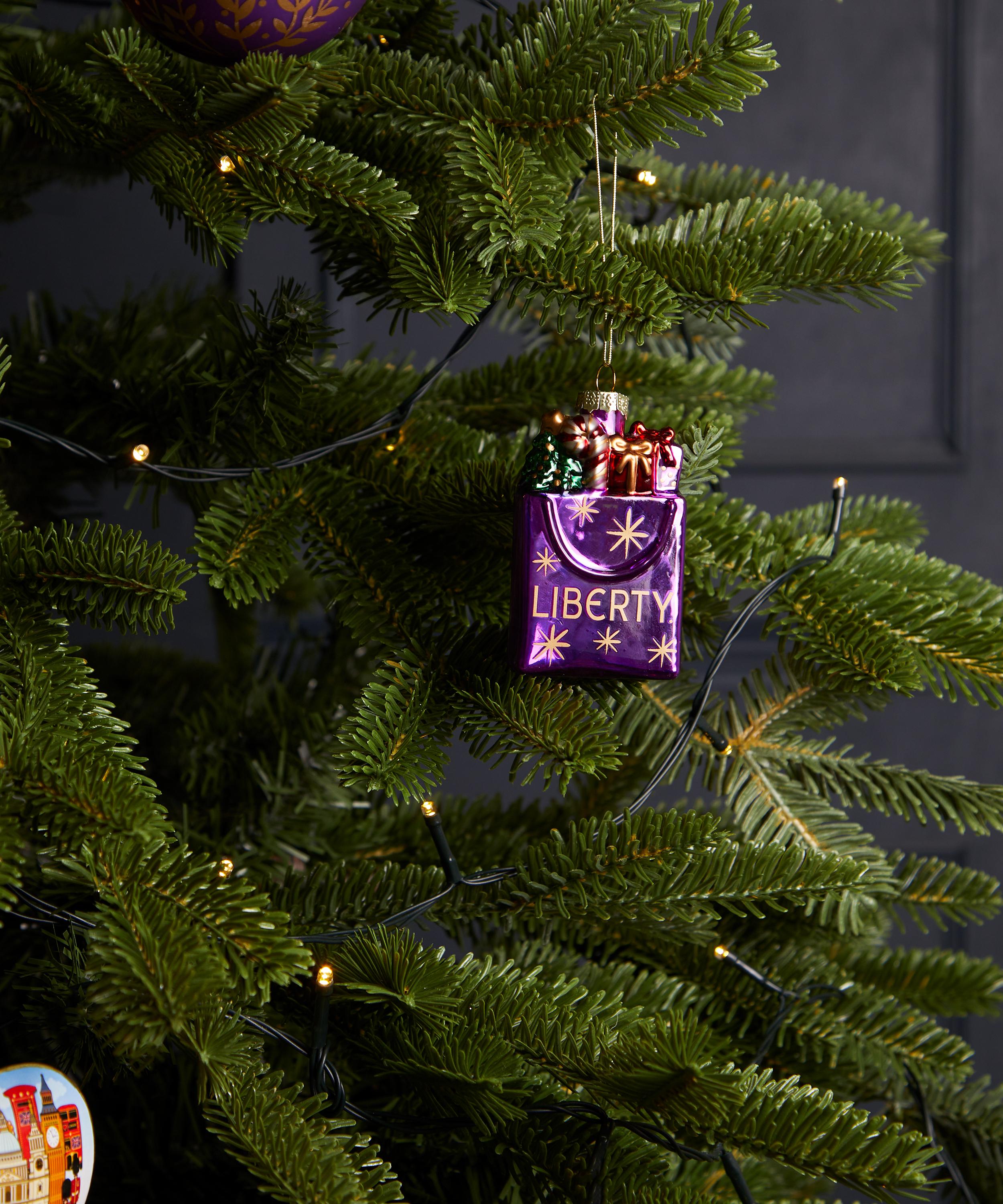 Christmas - Purple Liberty Shopping Bag Glass Ornament image number 1