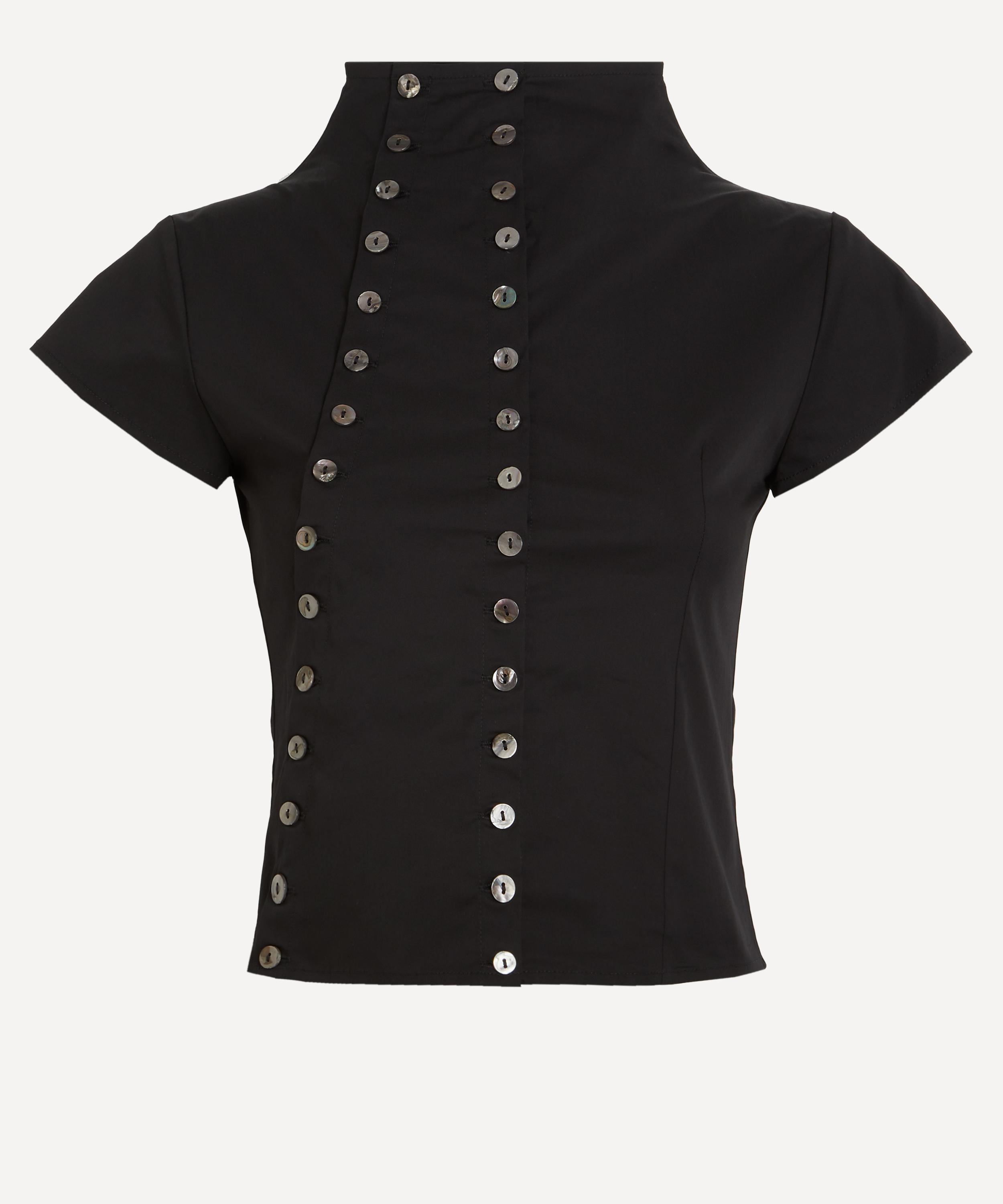 Caspar the Label - Black Poet Cap-Sleeve Shirt