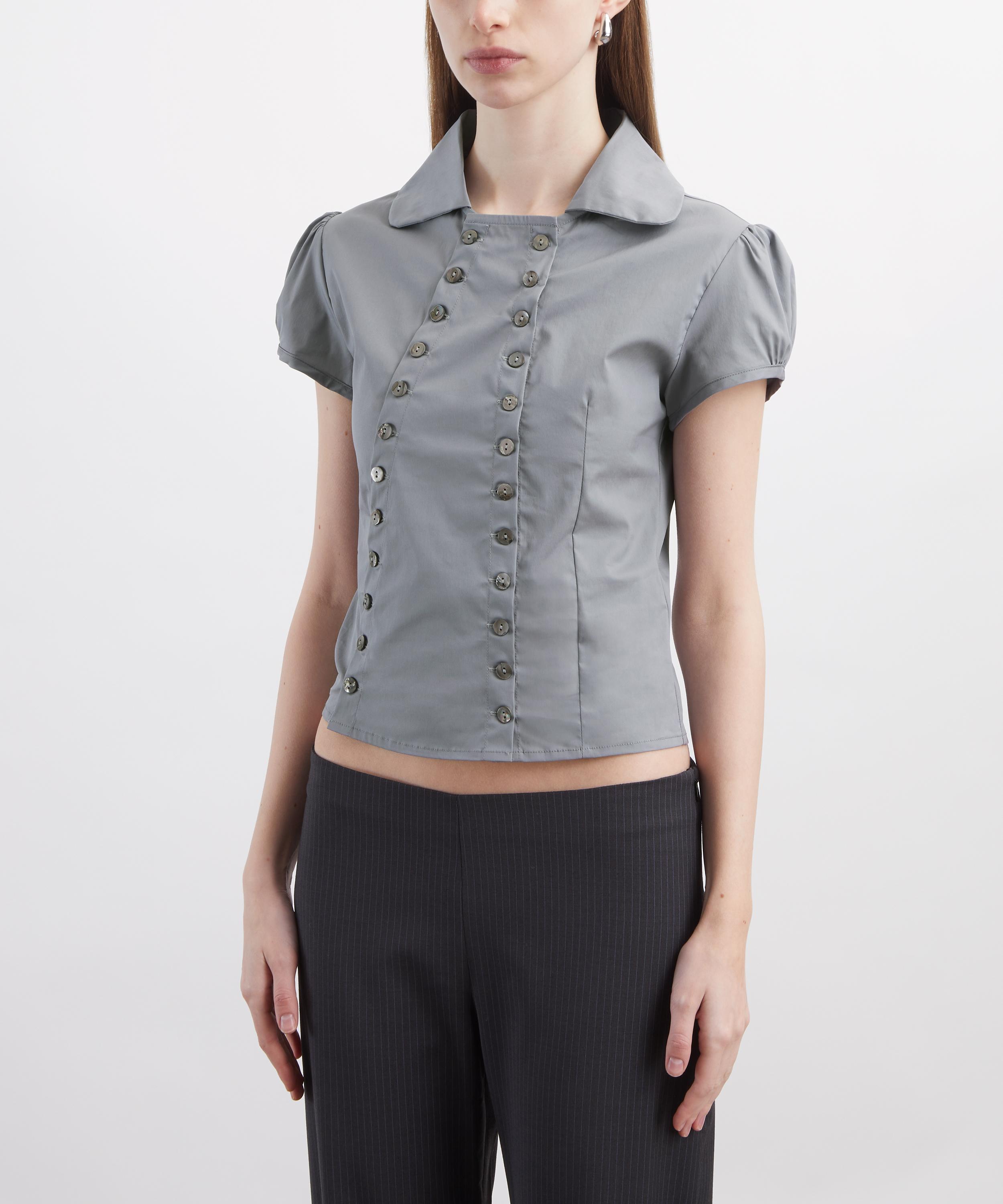 Caspar the Label - Silver Grey Poet Puff-Sleeve Shirt image number 2