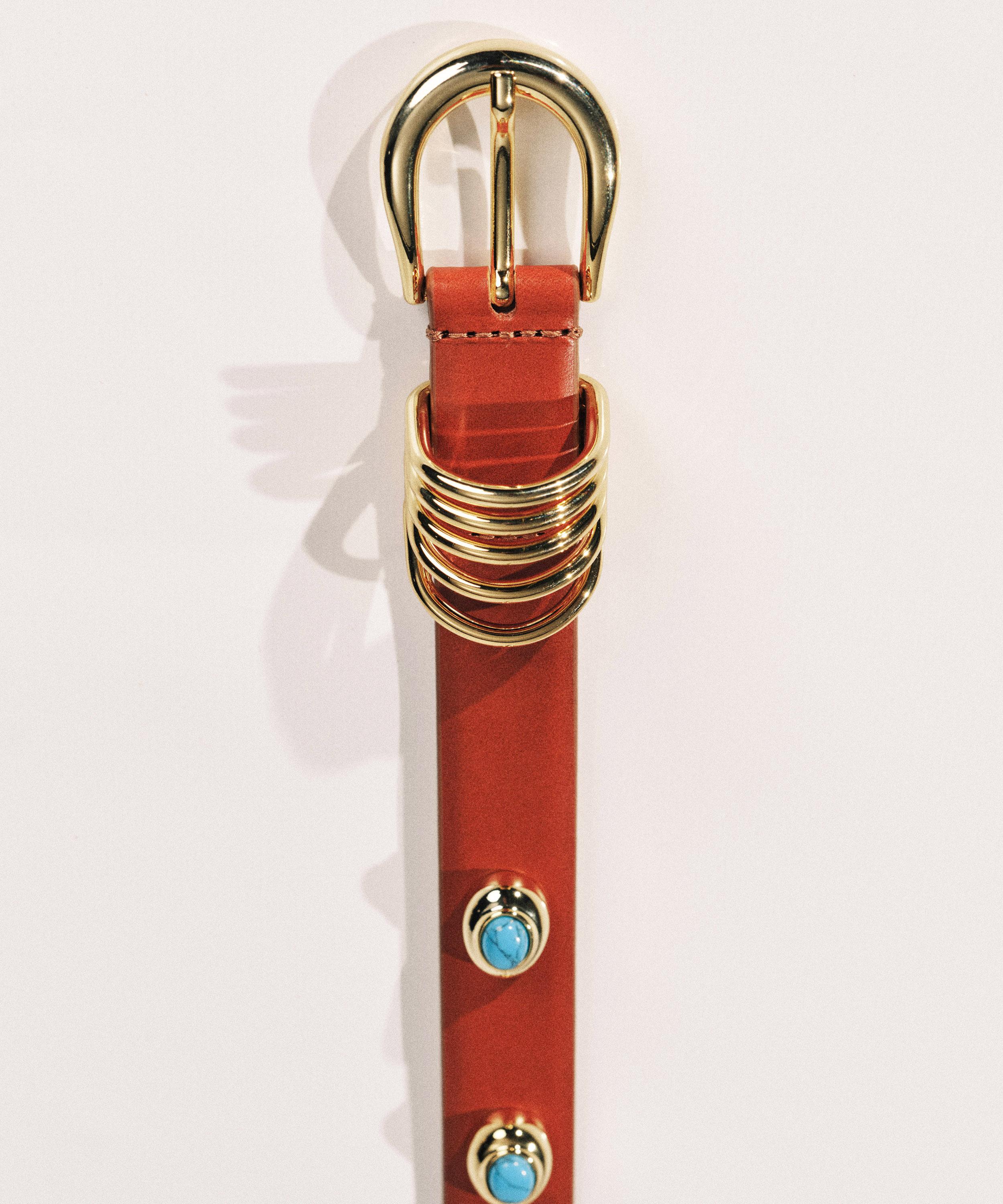 D&eacute;hanche - Hollyhock Tiger Eye Stone Leather Belt image number 3