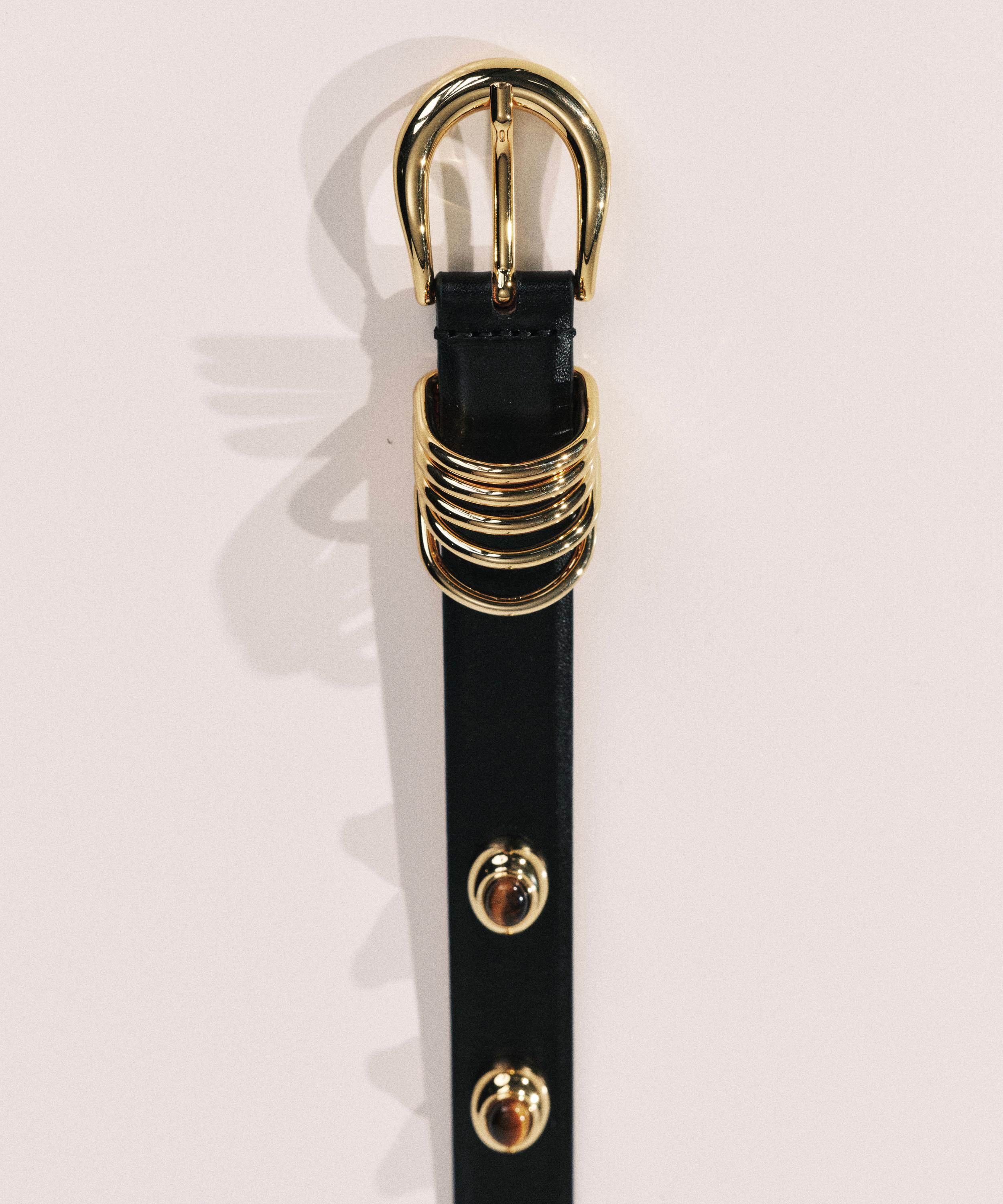 D&eacute;hanche - Hollyhock Tiger Eye Stone Leather Belt image number 3