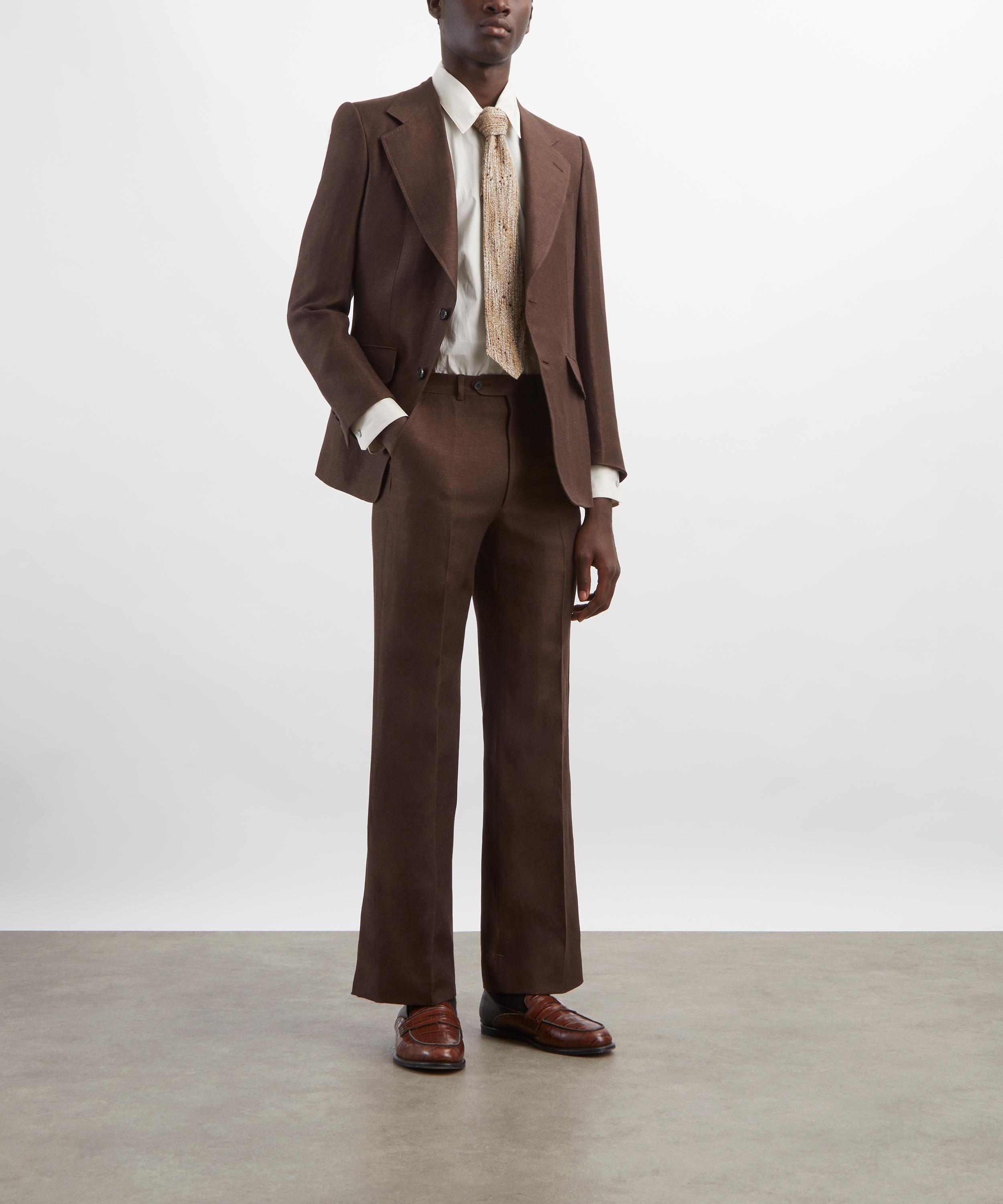 Husbands - Tobacco Flared Linen Twill Trousers image number 1