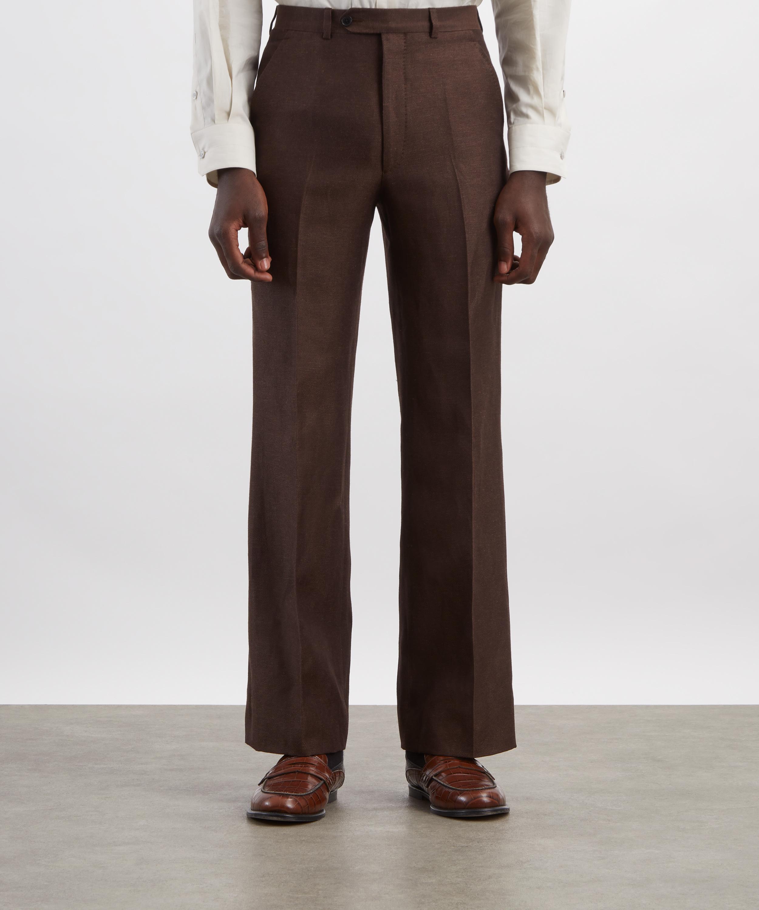 Husbands - Tobacco Flared Linen Twill Trousers image number 2