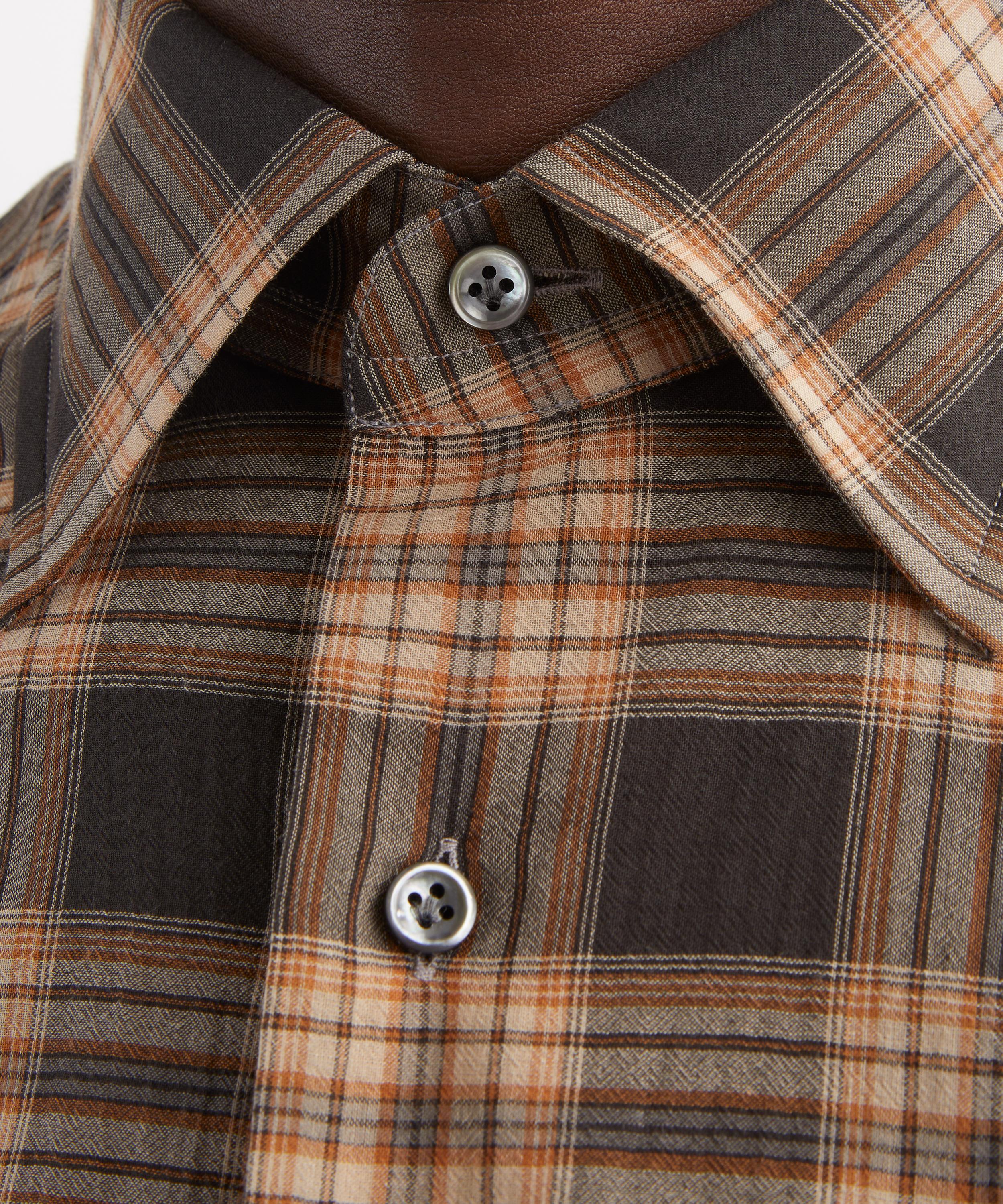 Husbands - Classic Collar Cotton Voile Plaid Shirt image number 4