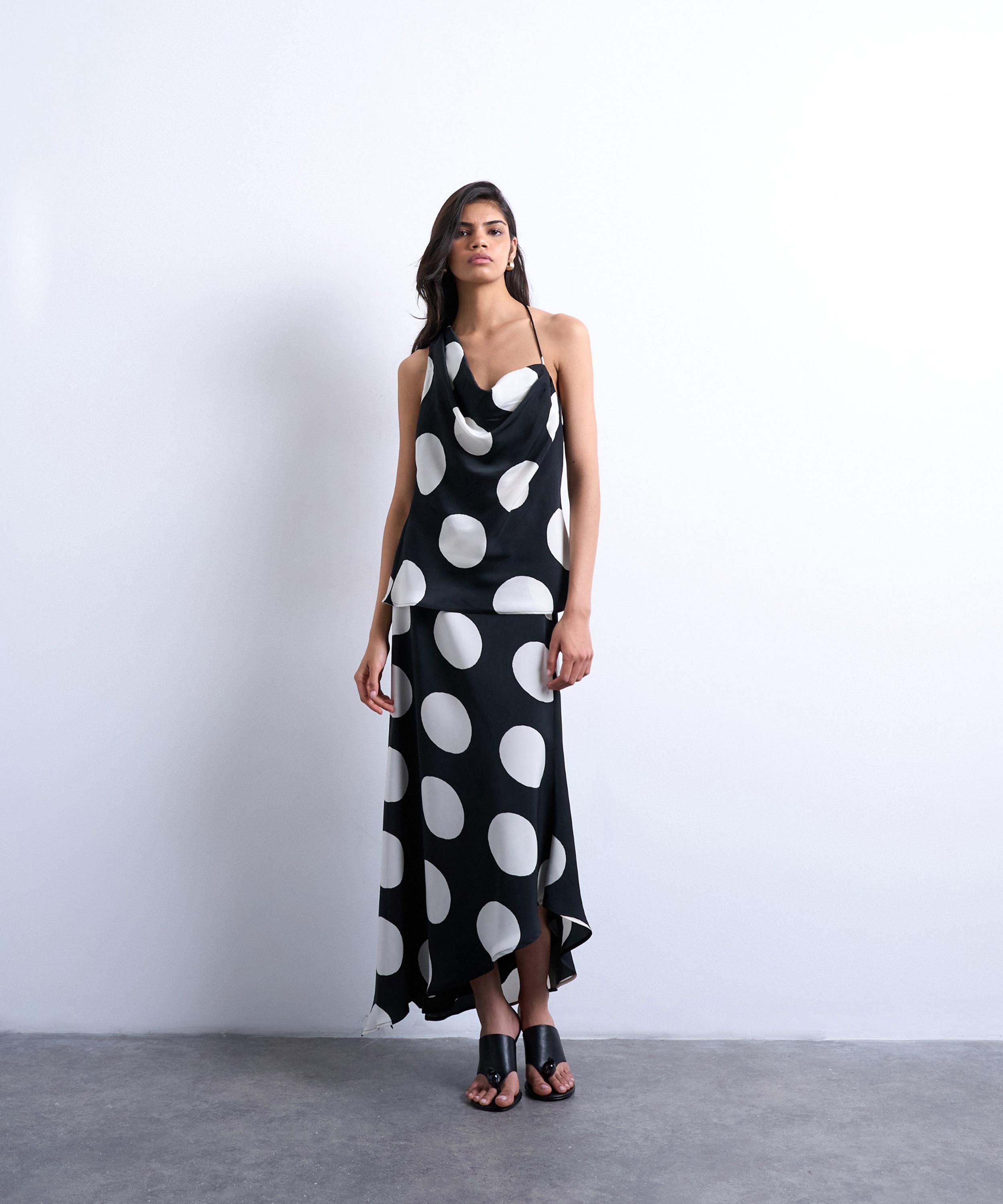 TOPSHOP - Large Mono Spot Maxi Slip Skirt