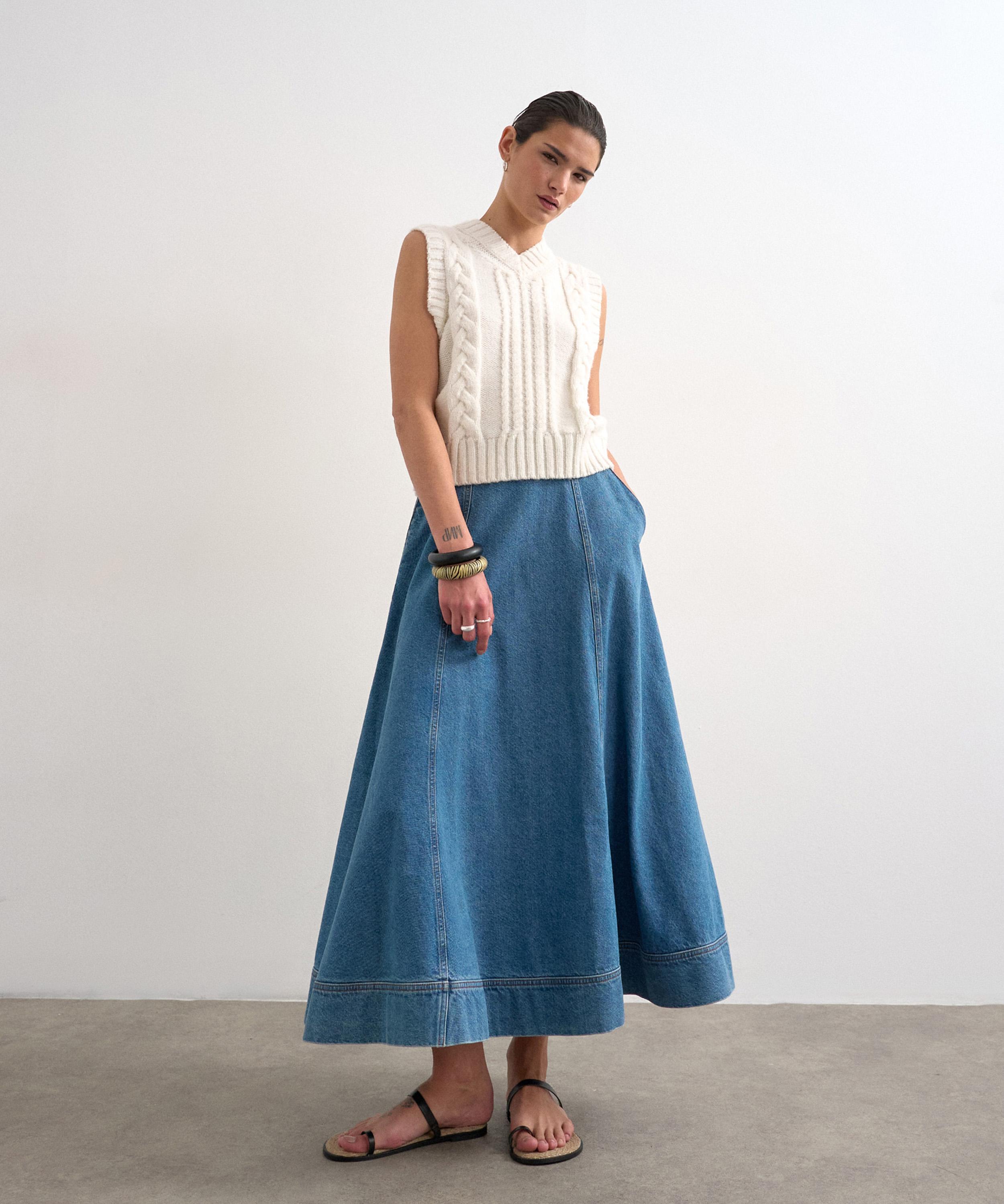 TOPSHOP - Mid-Blue Denim Full Maxi Skirt