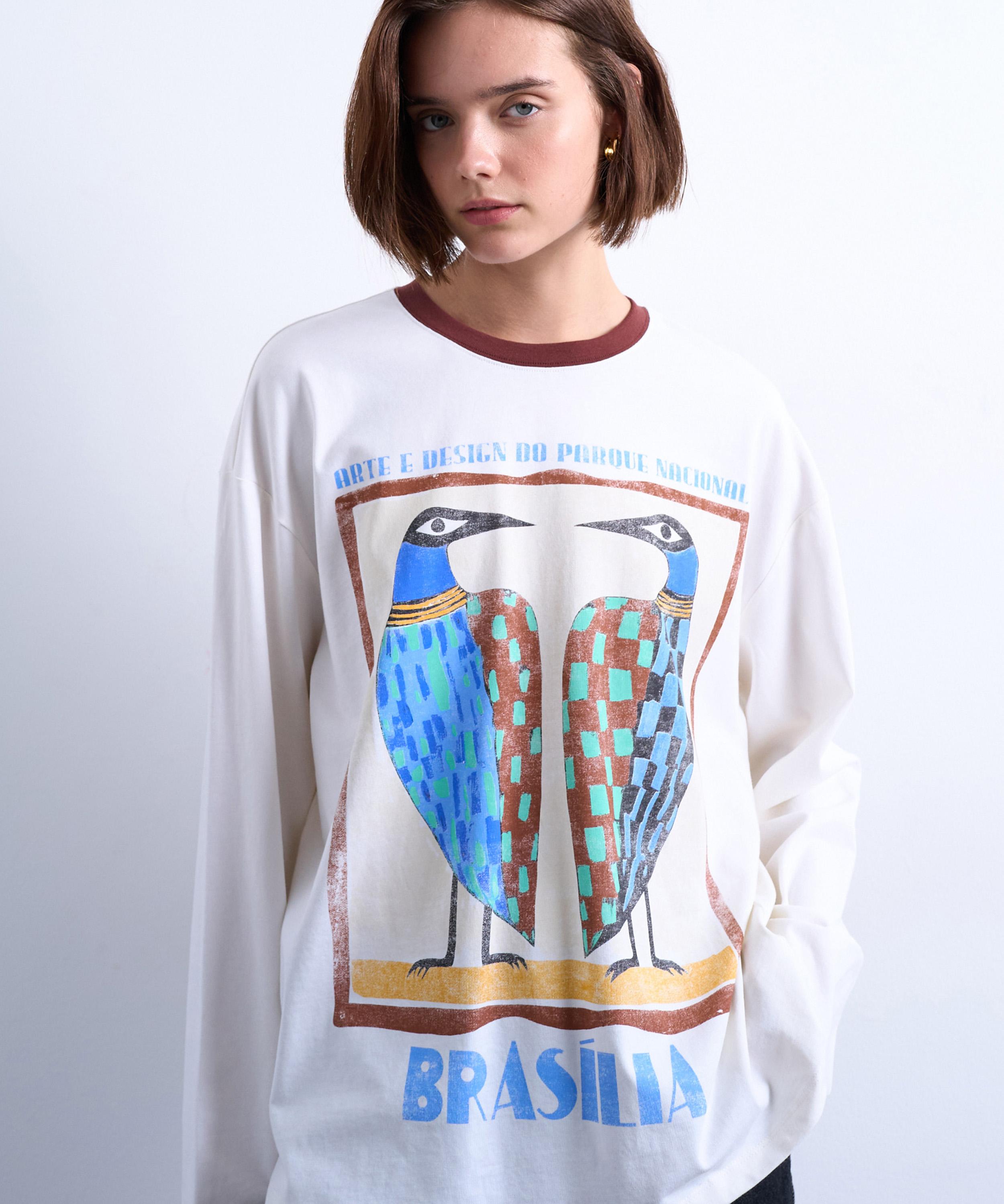 TOPSHOP - White Graphic Brasilia Contrast Ringer Skater T-Shirt