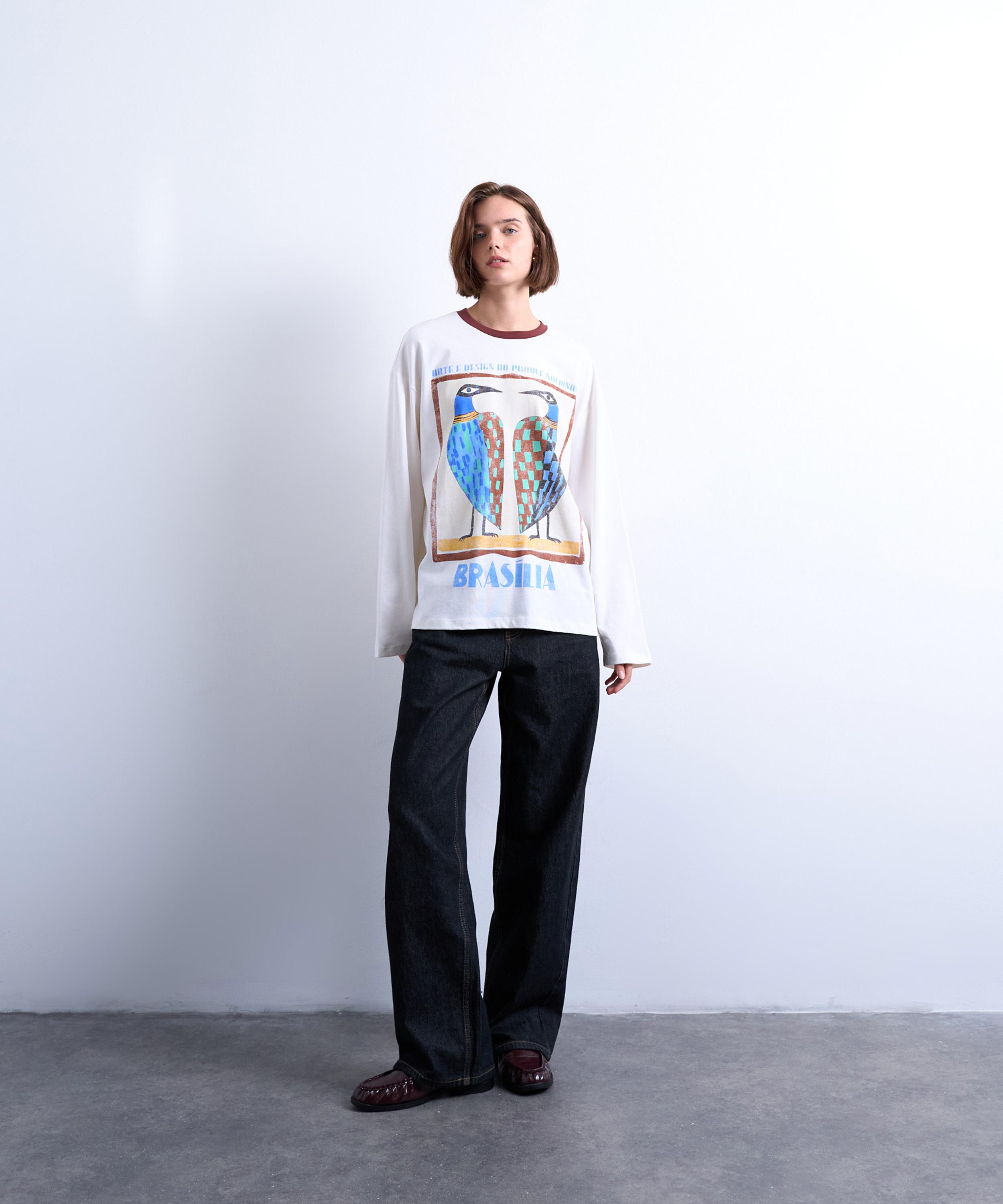 TOPSHOP - White Graphic Brasilia Contrast Ringer Skater T-Shirt image number 2