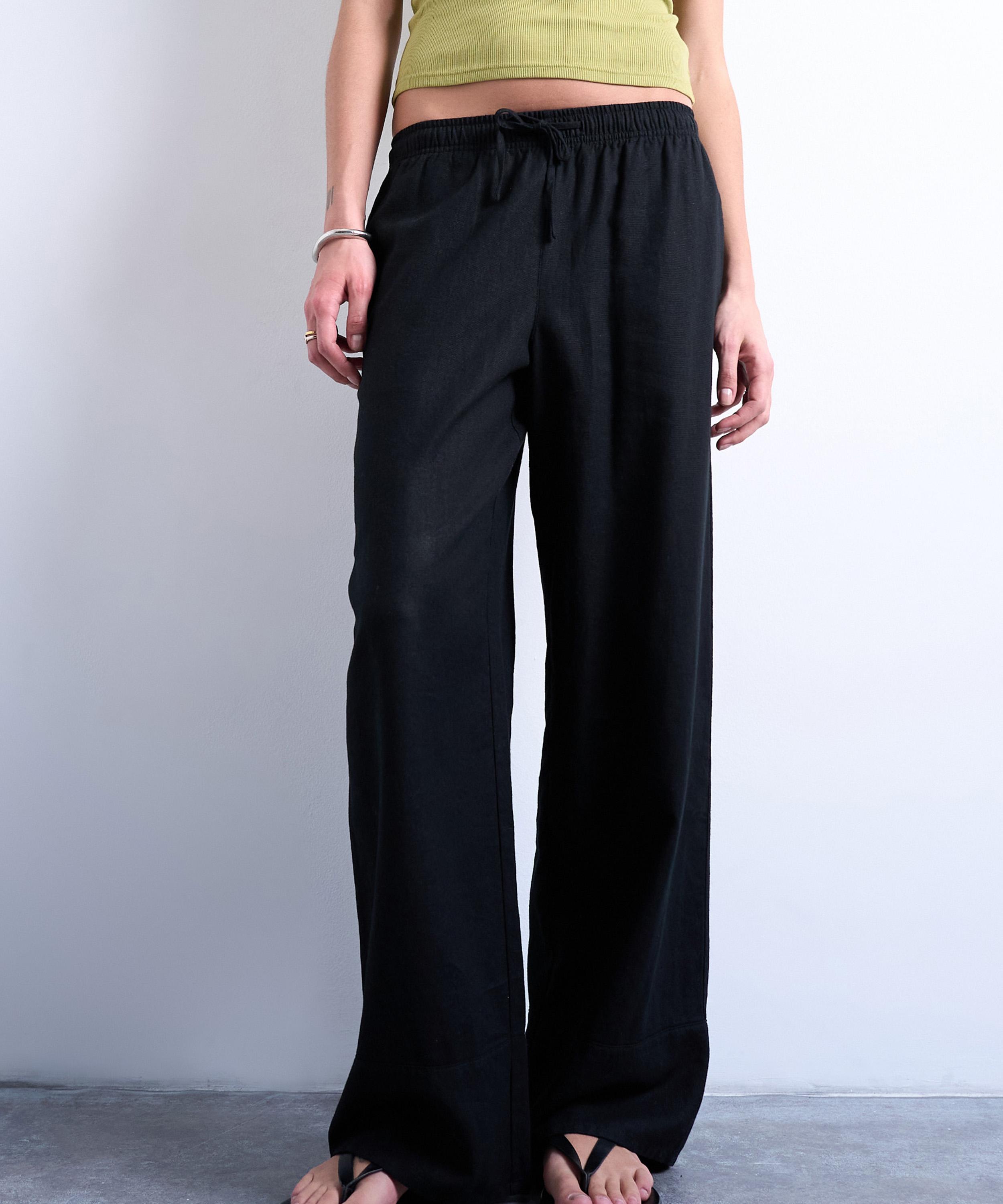 TOPSHOP - Black Linen Straight-Leg Trousers