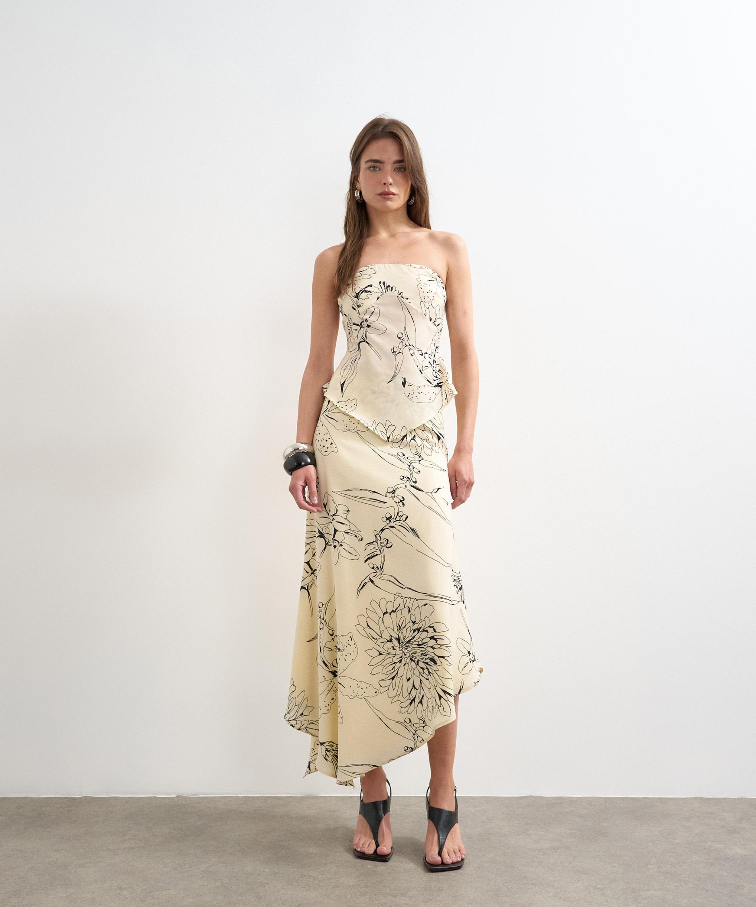 TOPSHOP - Sketched Mono Floral Bias Maxi Slip Skirt