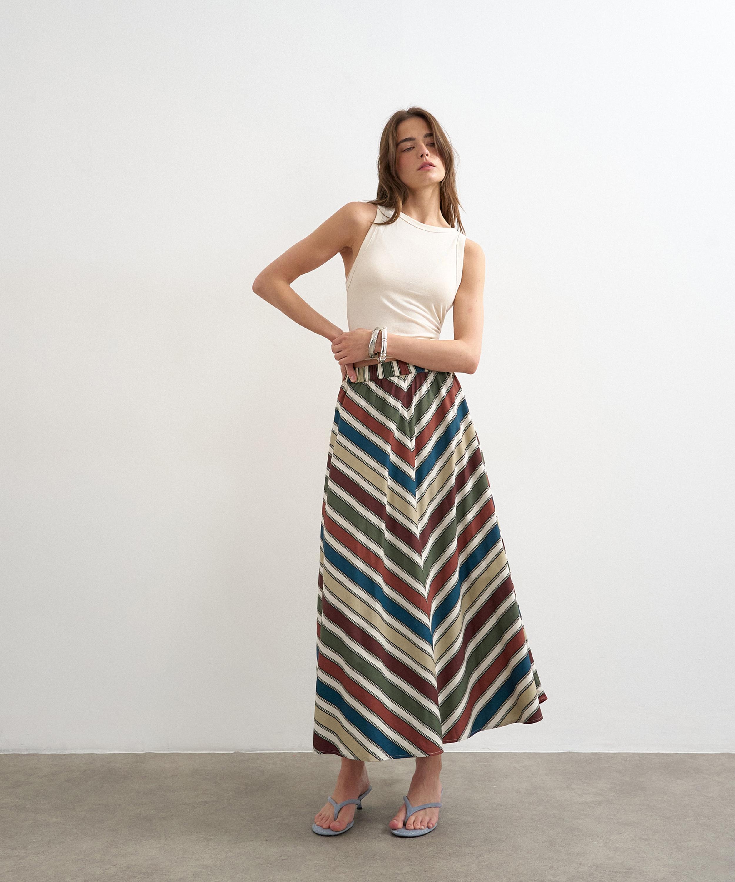 TOPSHOP - Multi-Stripe Elasticated Waist Full Circle Maxi Skirt