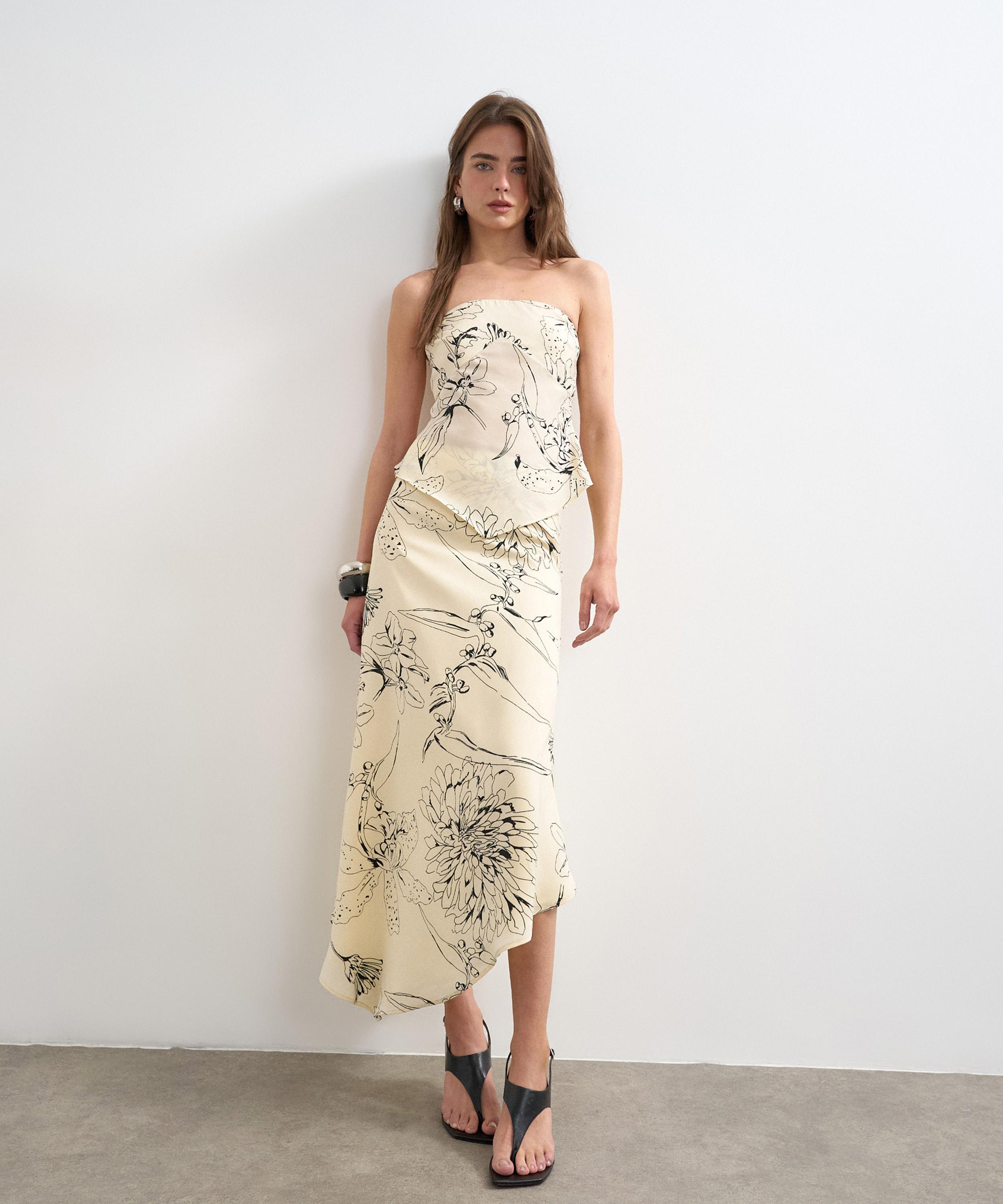 TOPSHOP - Sketched Mono Floral Scarf Bandeau Top