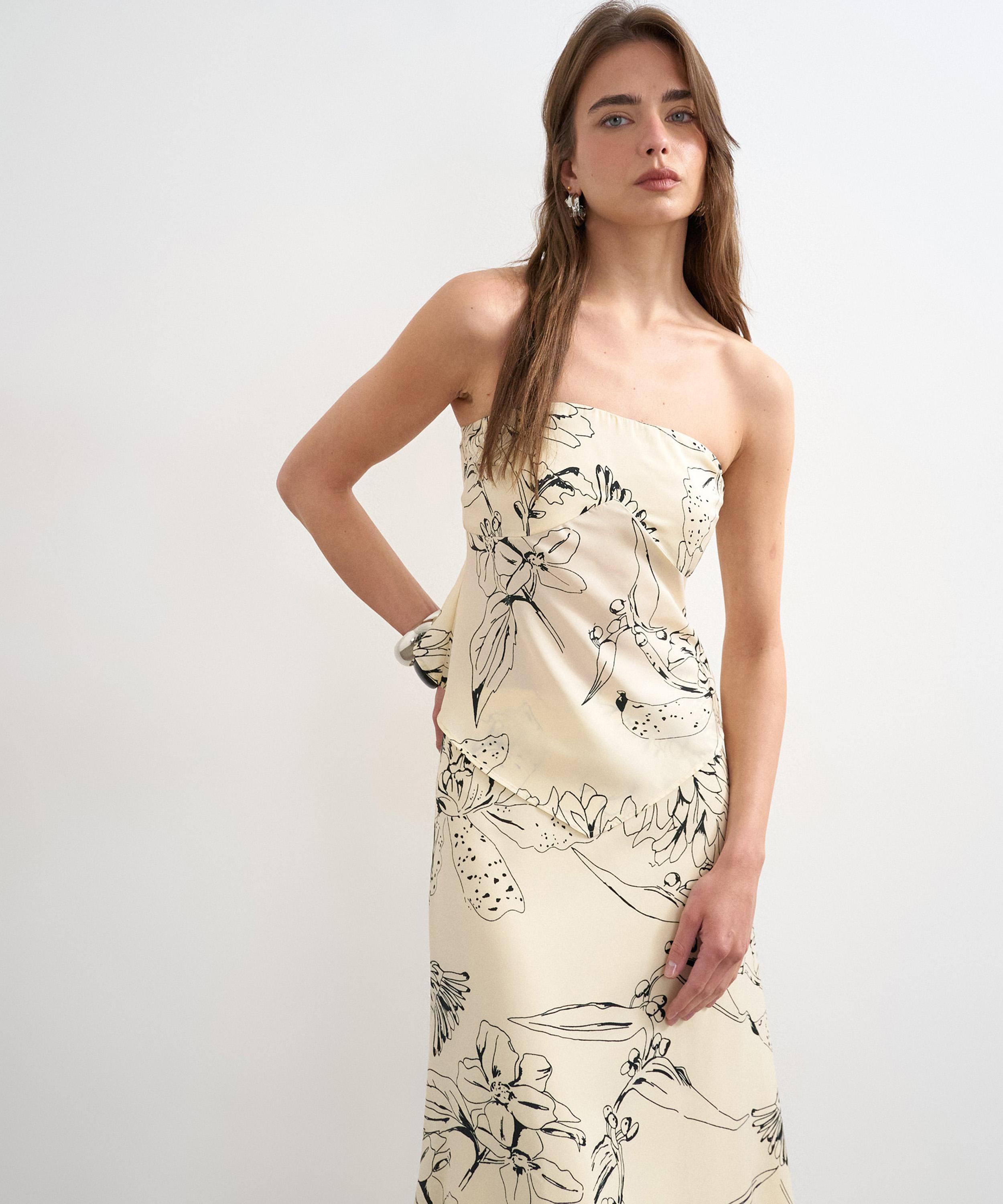 TOPSHOP - Sketched Mono Floral Scarf Bandeau Top image number 1