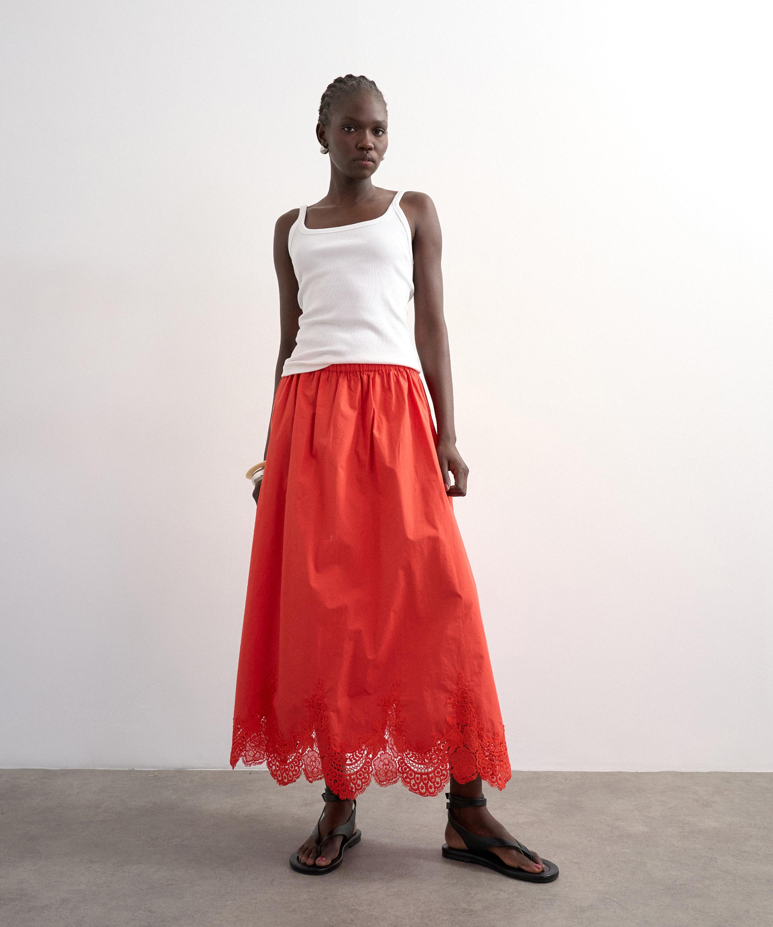 TOPSHOP - Red Lace Hem Full Circle Maxi Skirt