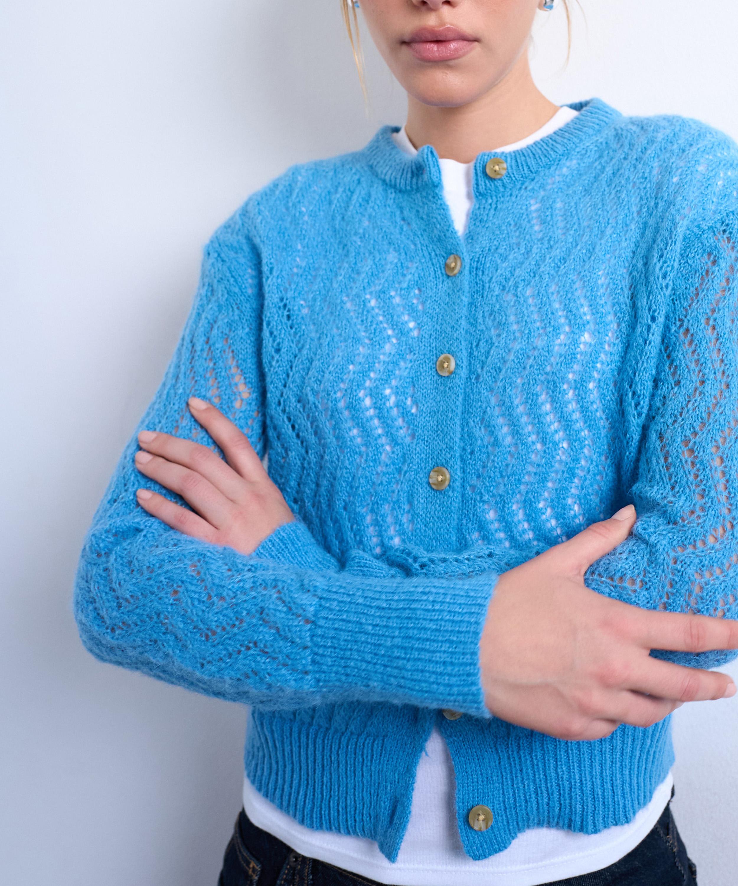 TOPSHOP - Blue Knitted Pointelle Cardigan image number 1