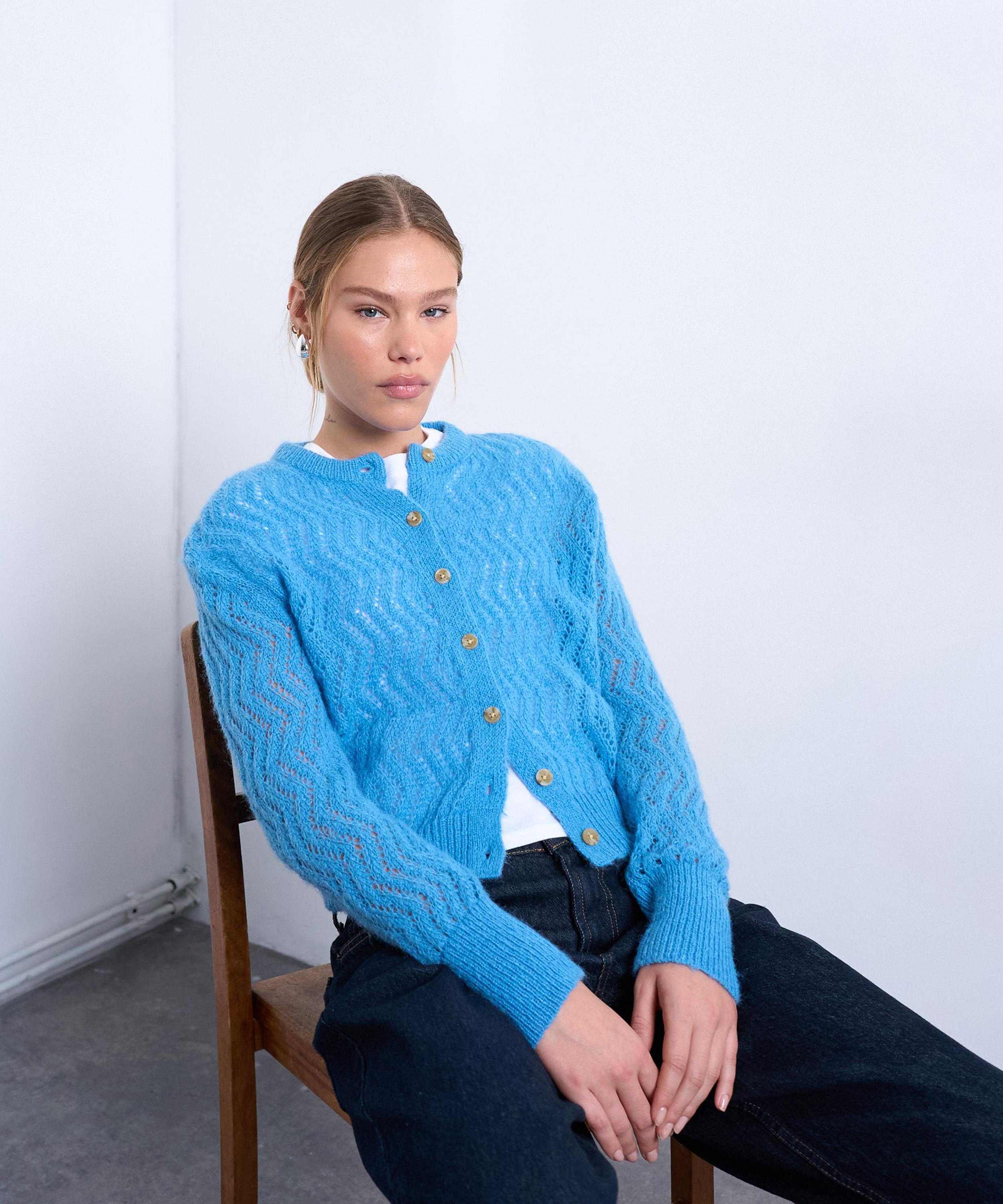 TOPSHOP - Blue Knitted Pointelle Cardigan image number 2