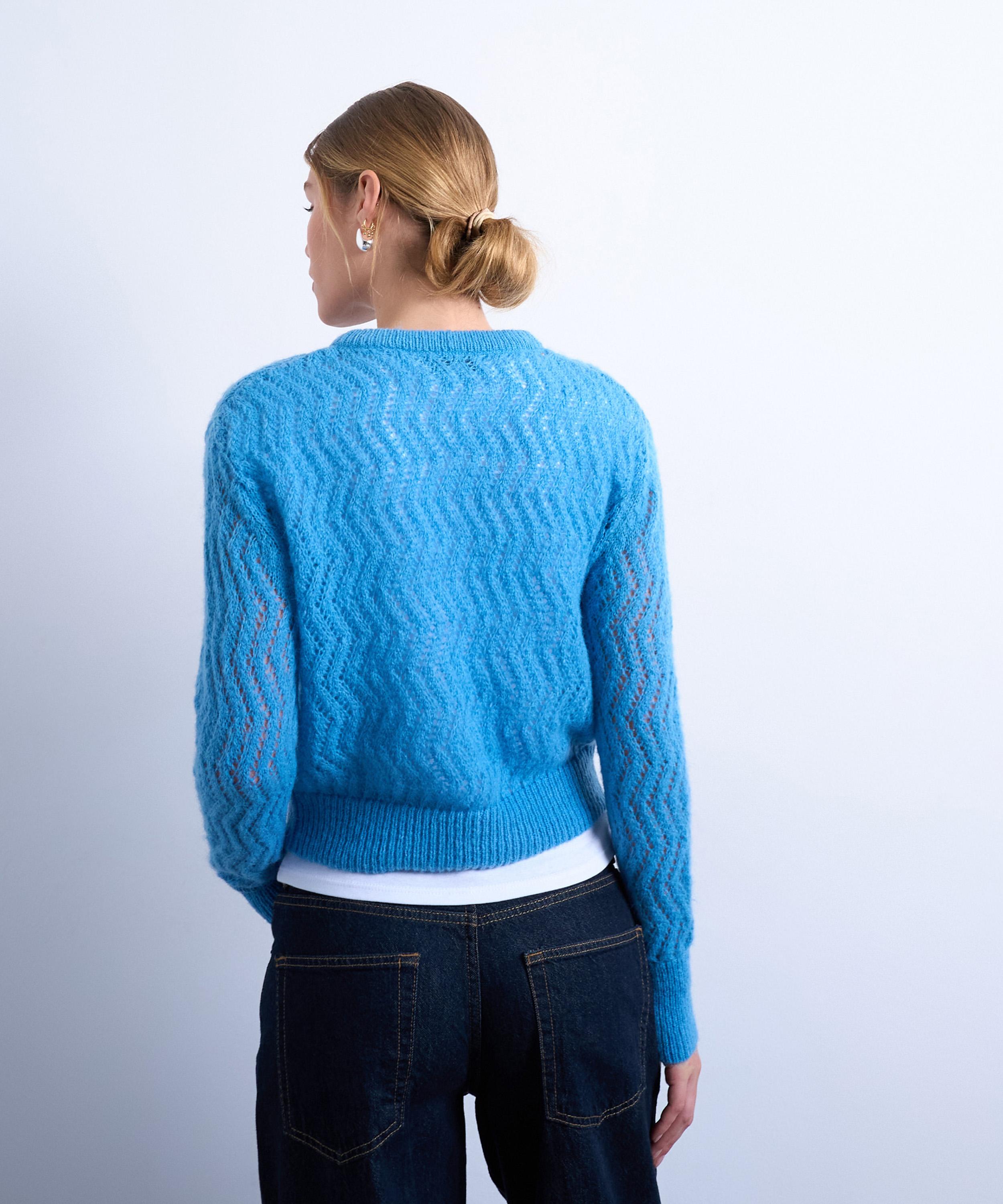 TOPSHOP - Blue Knitted Pointelle Cardigan image number 3