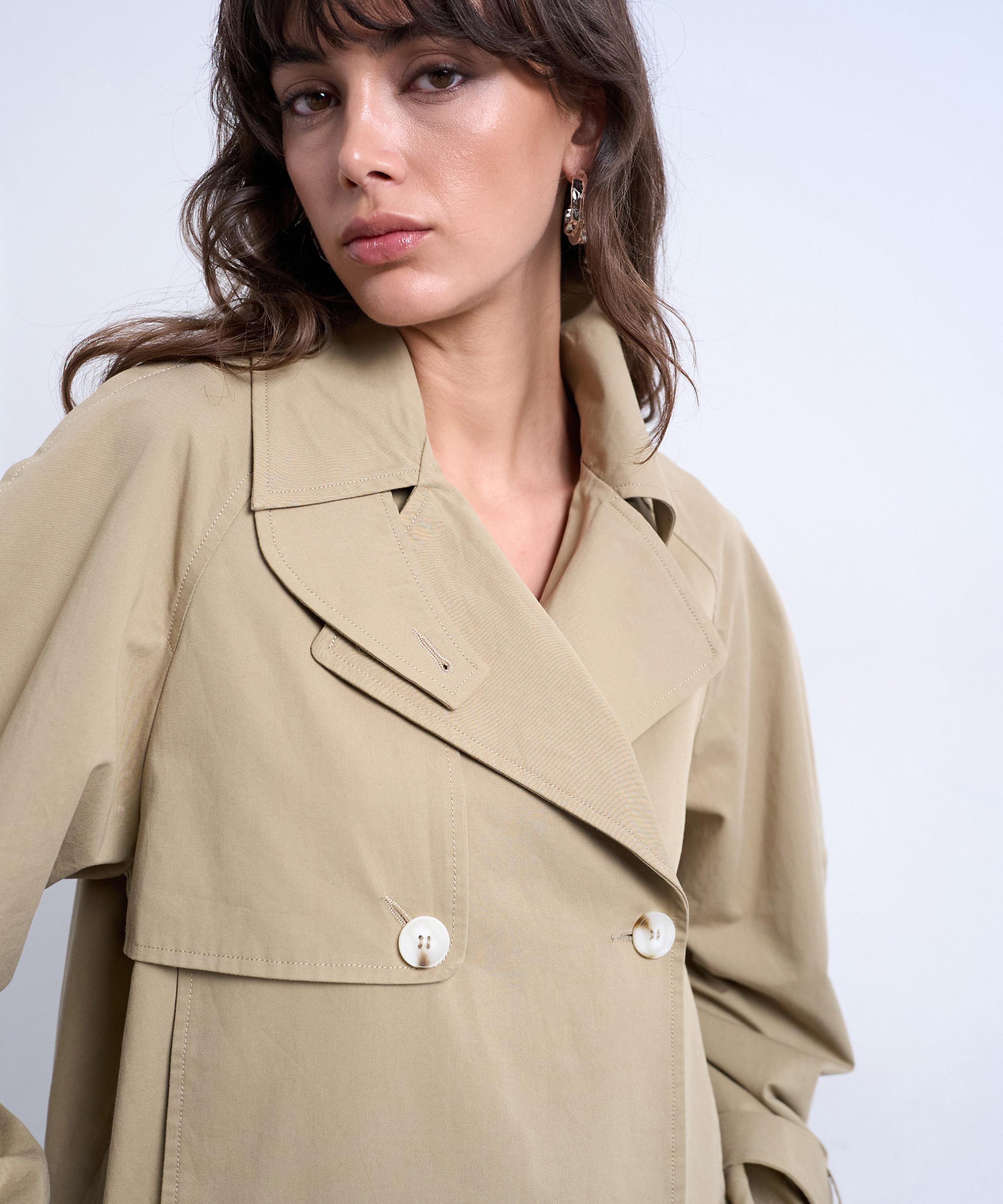 TOPSHOP - Beige Cotton Ovoid Sleeve Short Trench Coat image number 1