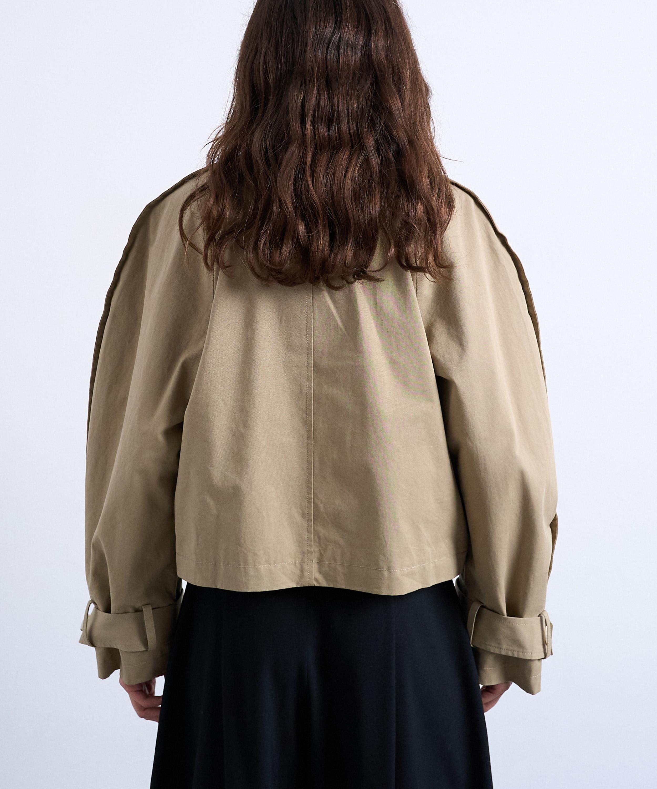 TOPSHOP - Beige Cotton Ovoid Sleeve Short Trench Coat image number 3