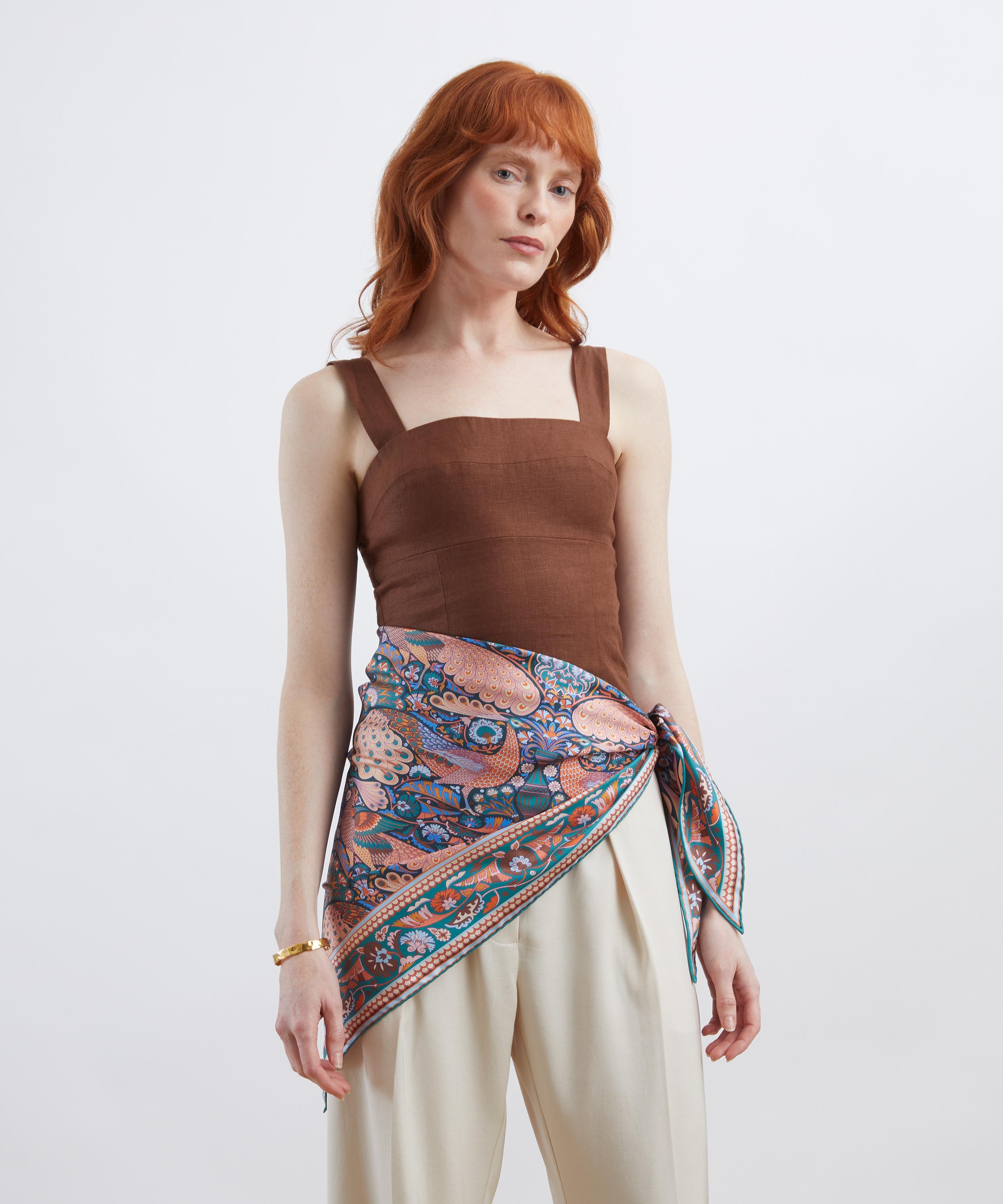 Liberty - Peacock Promenade Triangle 100x140 Silk Scarf image number 1