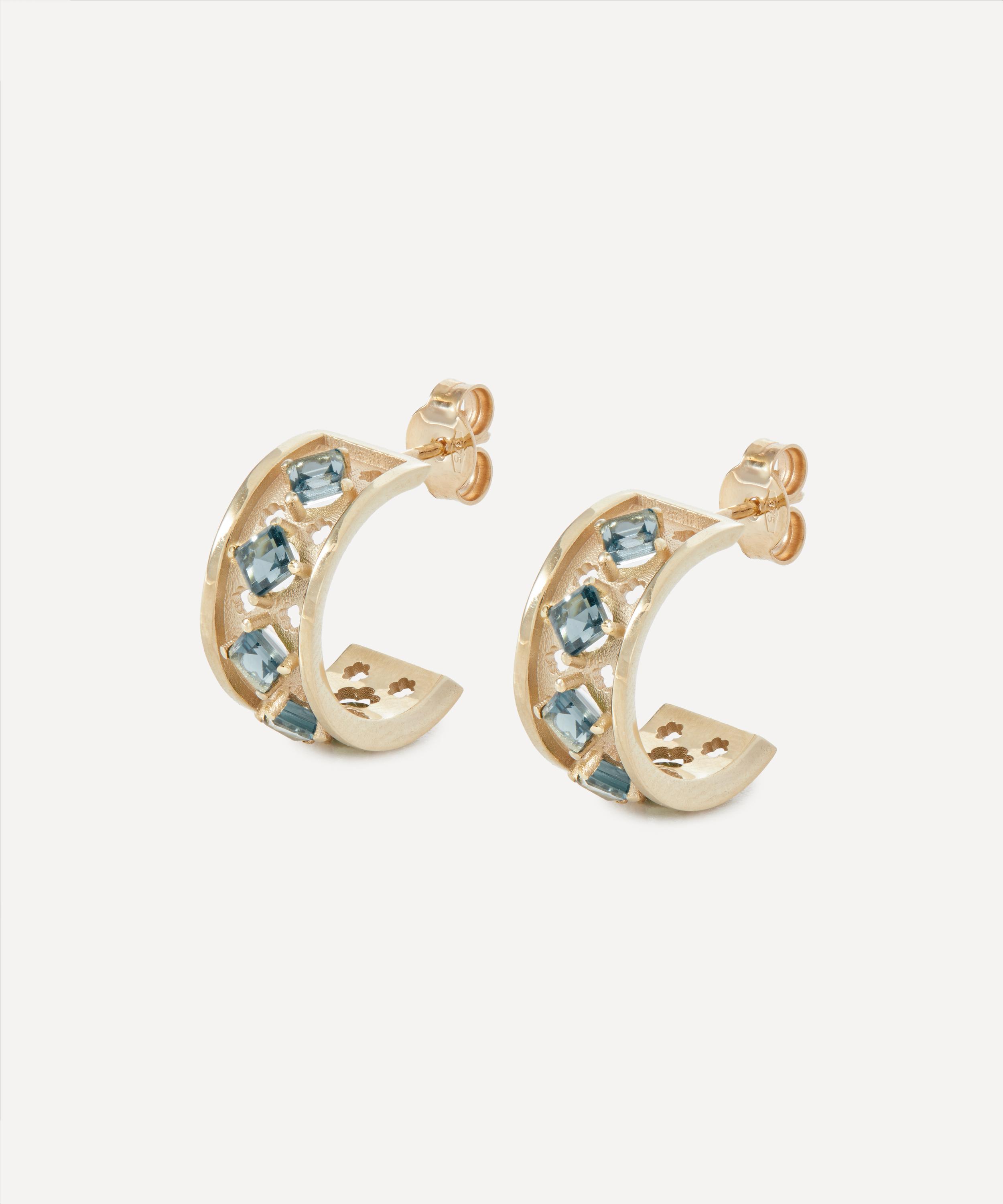 Liberty - 9ct Gold Trims Blue Topaz Hoop Earrings