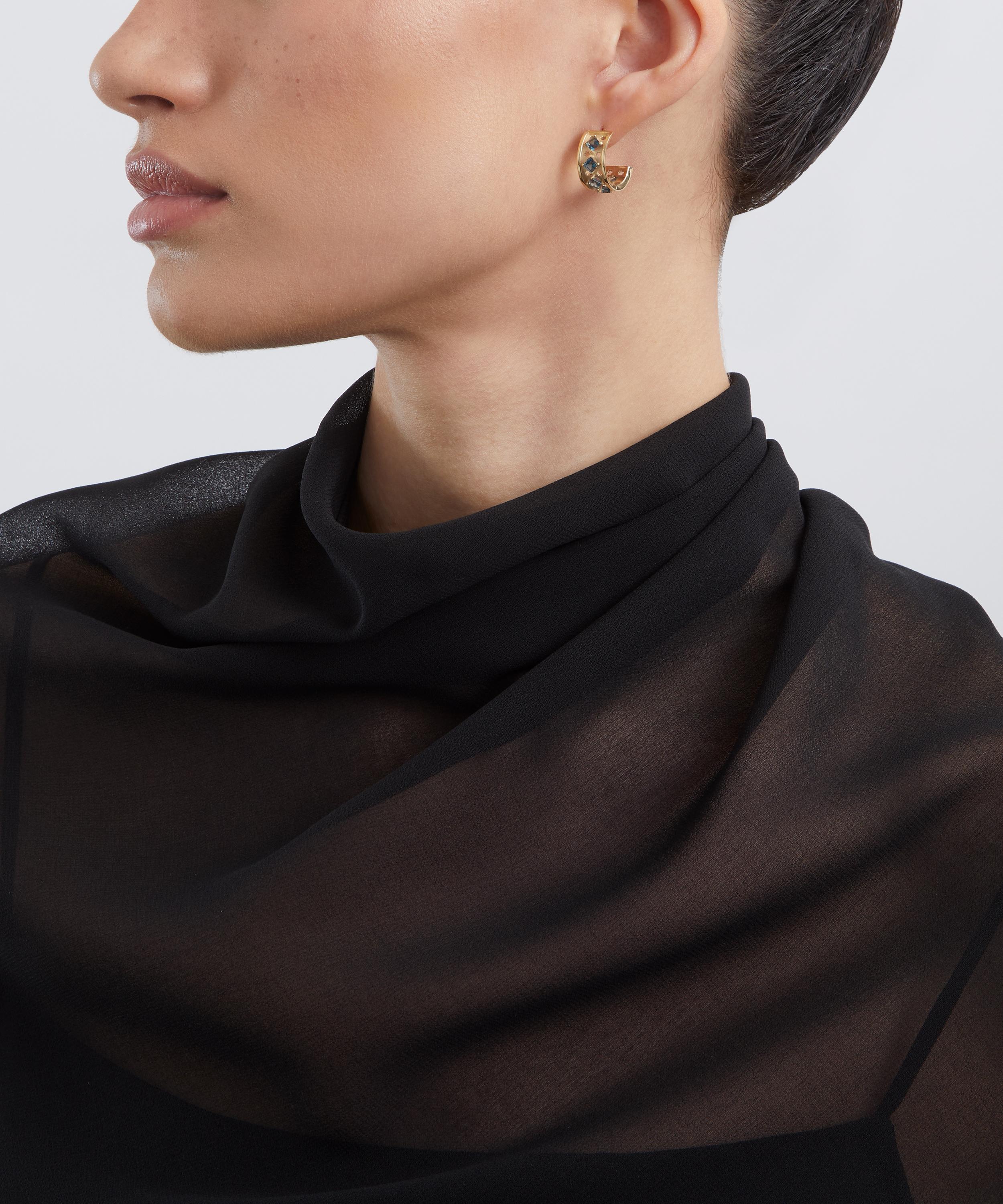 Liberty - 9ct Gold Trims Blue Topaz Hoop Earrings image number 1