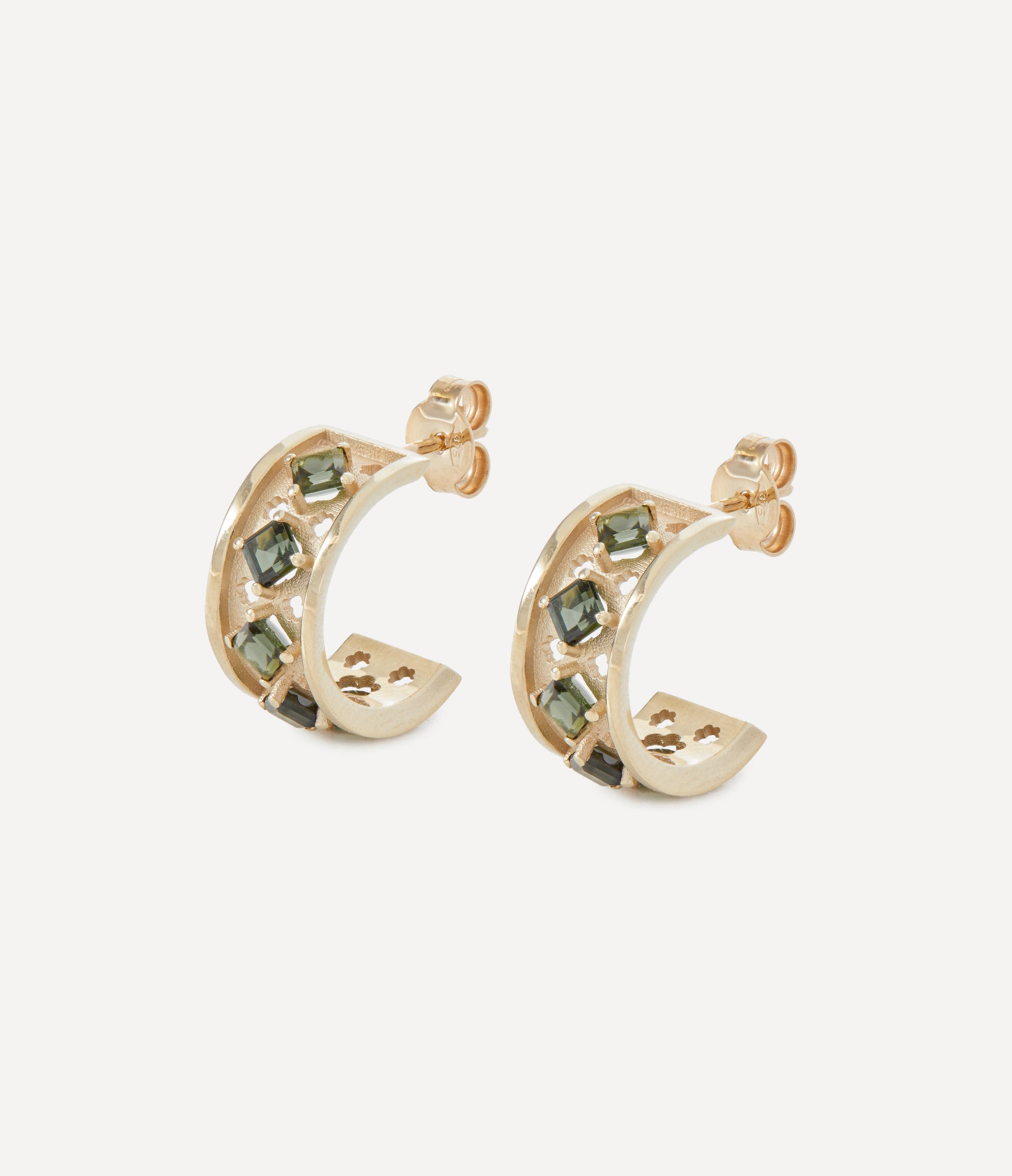 Liberty - 9ct Gold Trims Green Tourmaline Hoop Earrings