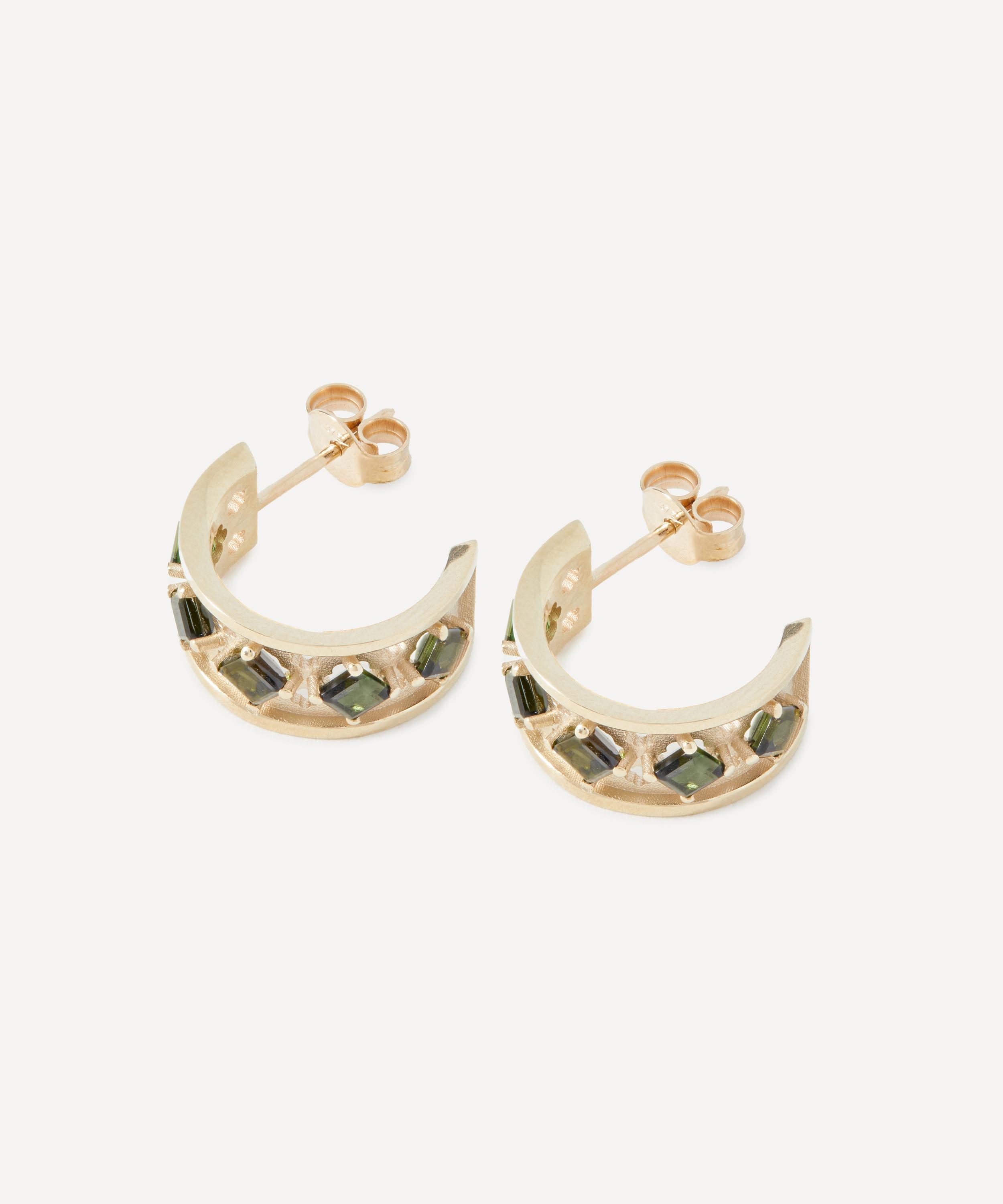 Liberty - 9ct Gold Trims Green Tourmaline Hoop Earrings image number 2