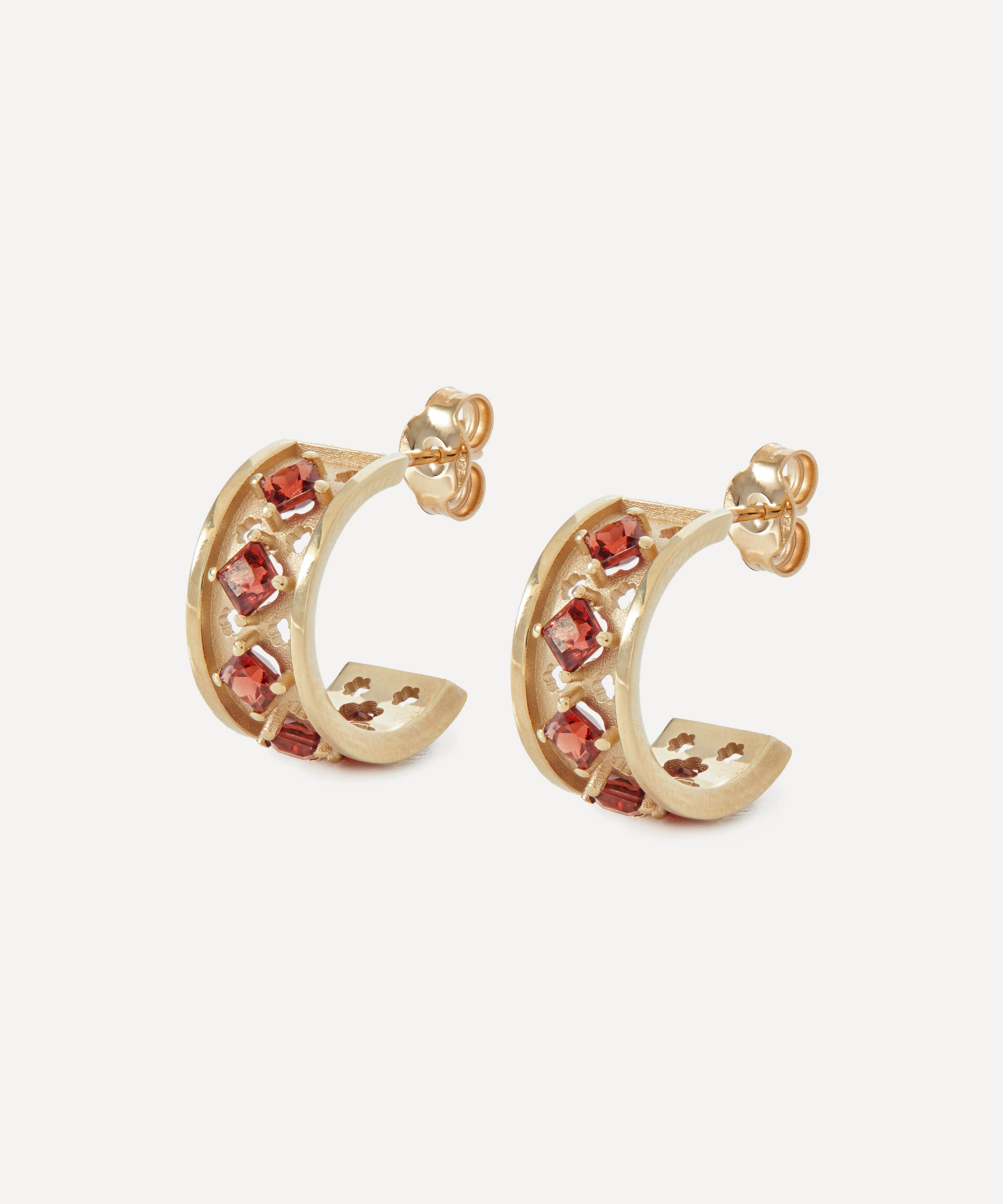 Liberty - 9ct Gold Trims Garnet Hoop Earrings