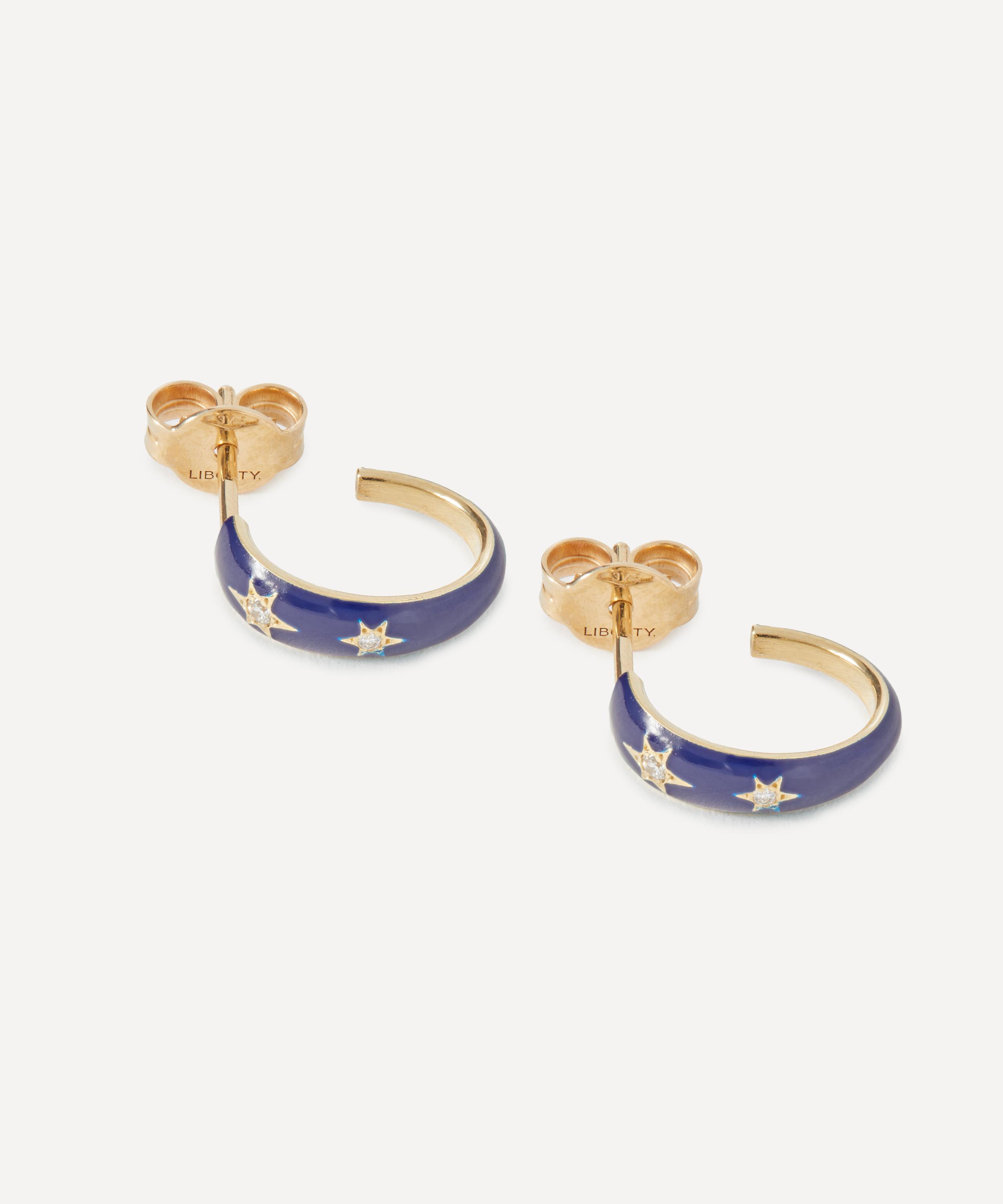 Liberty - 9ct Gold Ianthe Star Glazed Diamond Hoop Earrings image number 2
