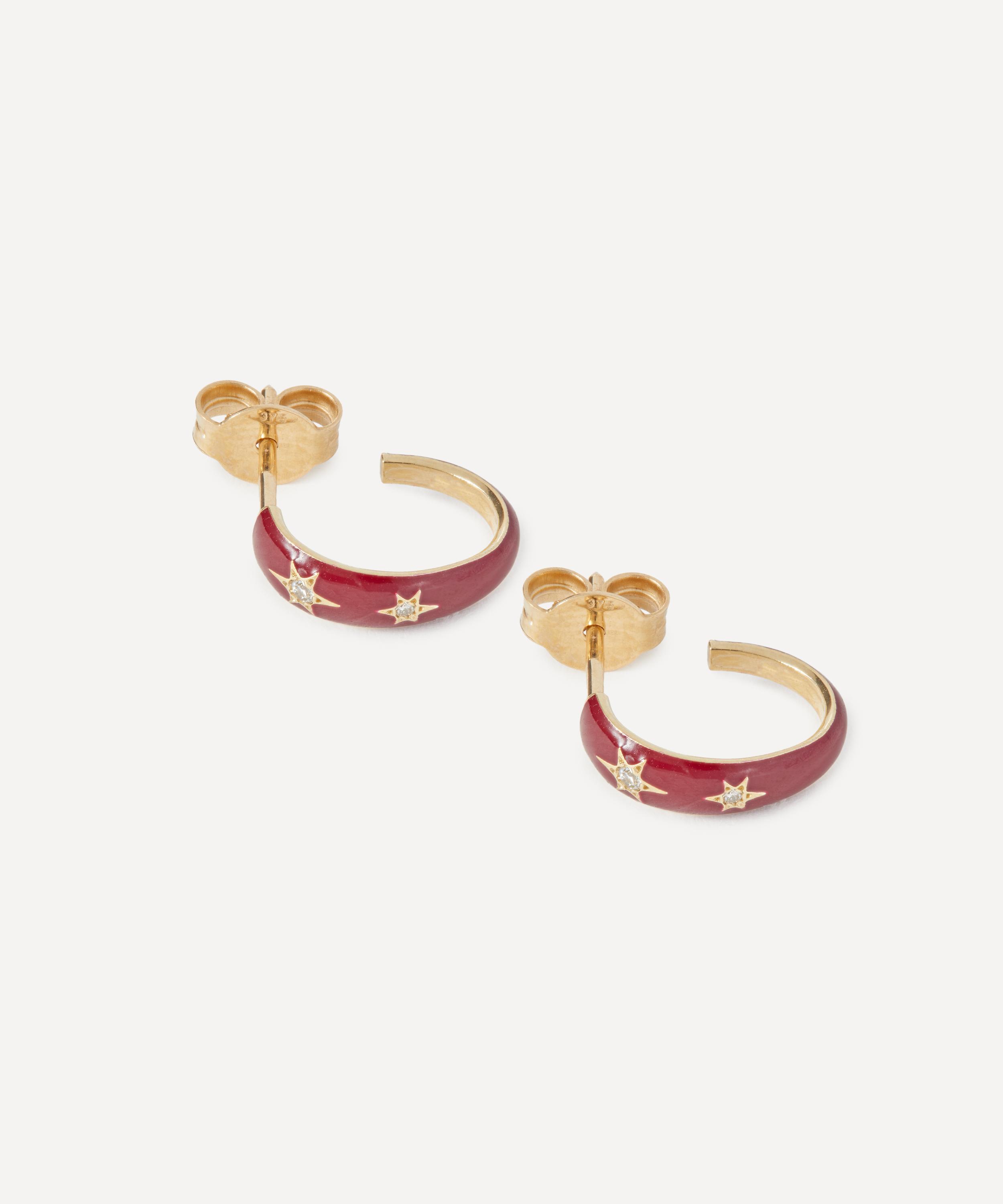 Liberty - 9ct Gold Ianthe Star Glazed Diamond Hoop Earrings image number 2