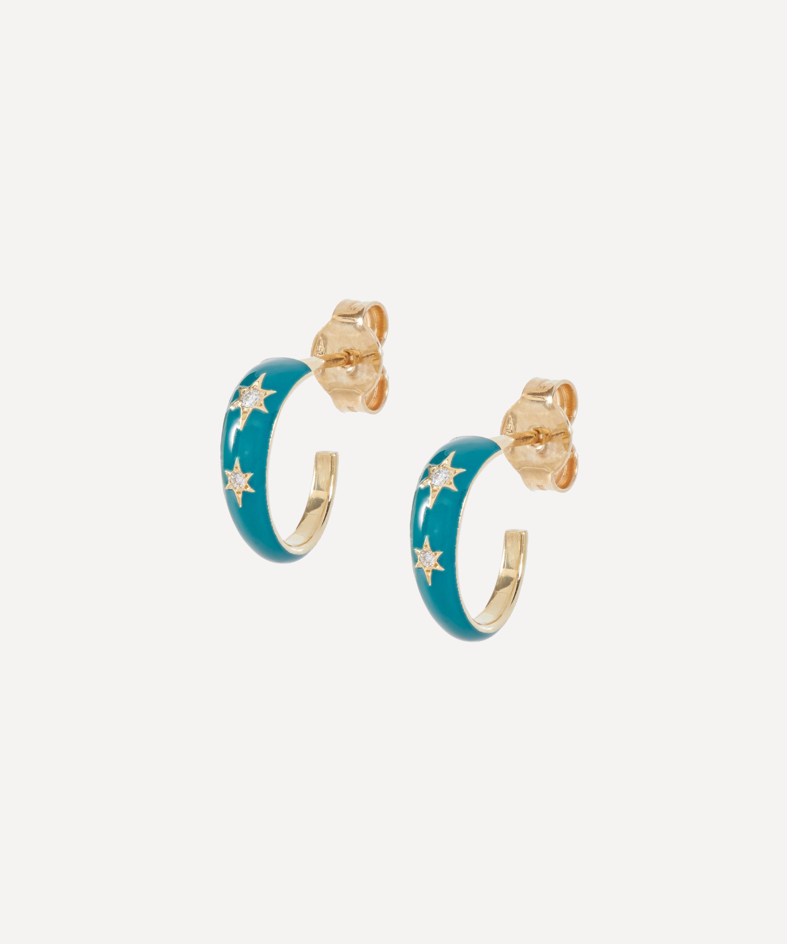 Liberty - 9ct Gold Ianthe Star Glazed Diamond Hoop Earrings